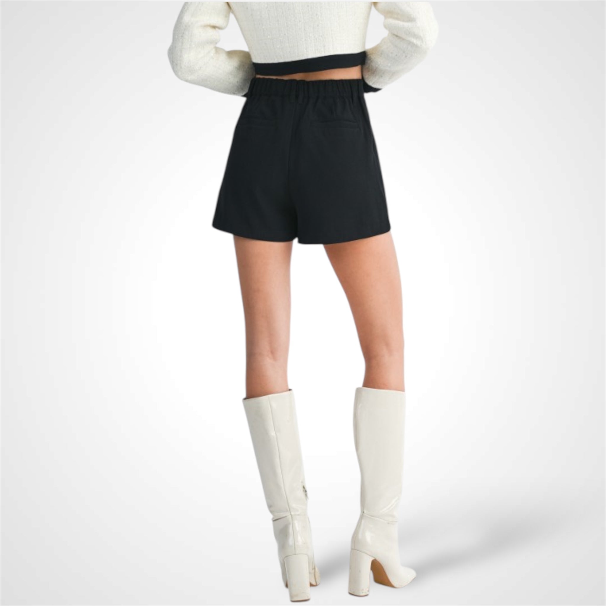 BLACK FRONT PLEATED SHORTS-2