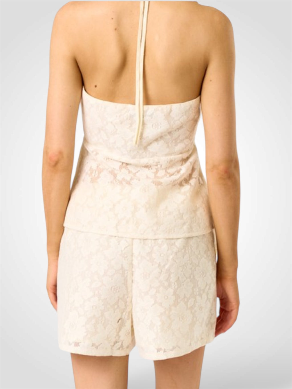 Lace Halter Tie Front Top