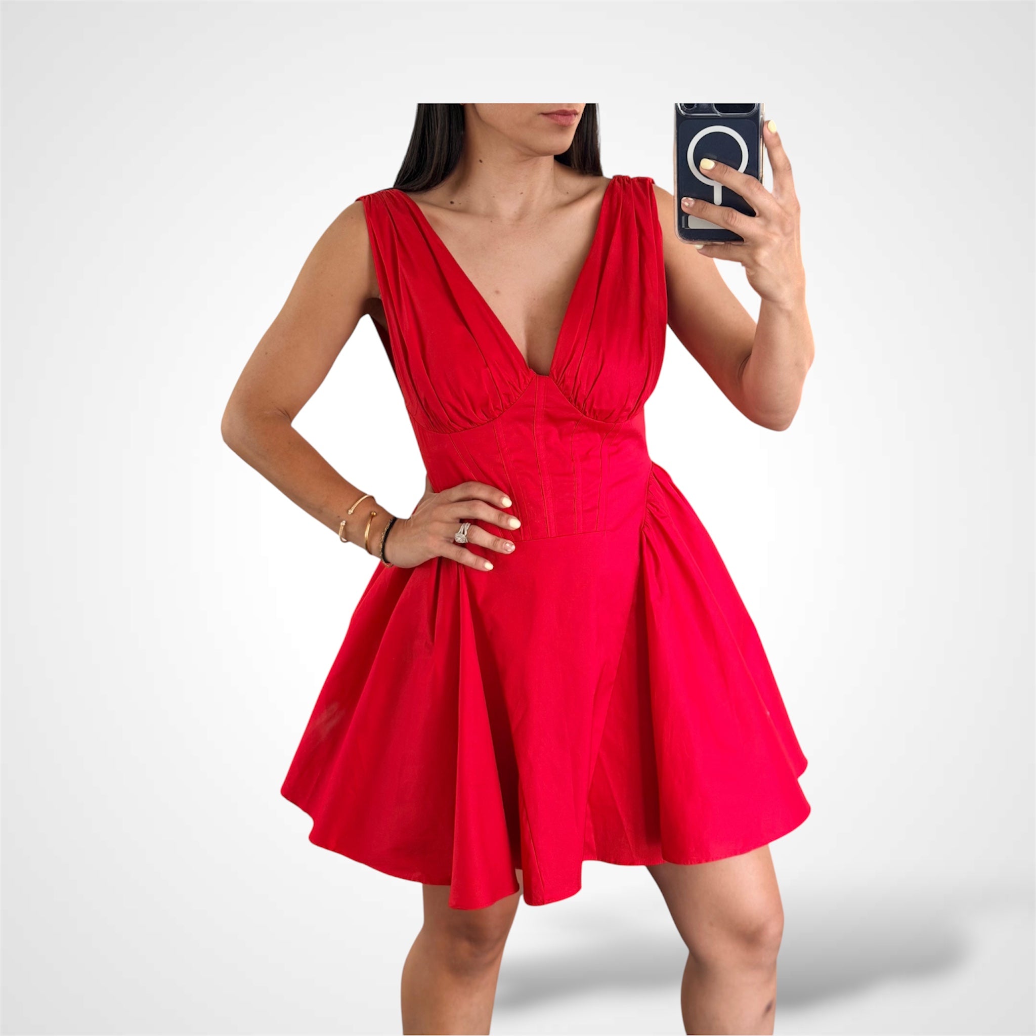 CORSET GATHERED HIP FIT & FLARE MINI DRESS-2