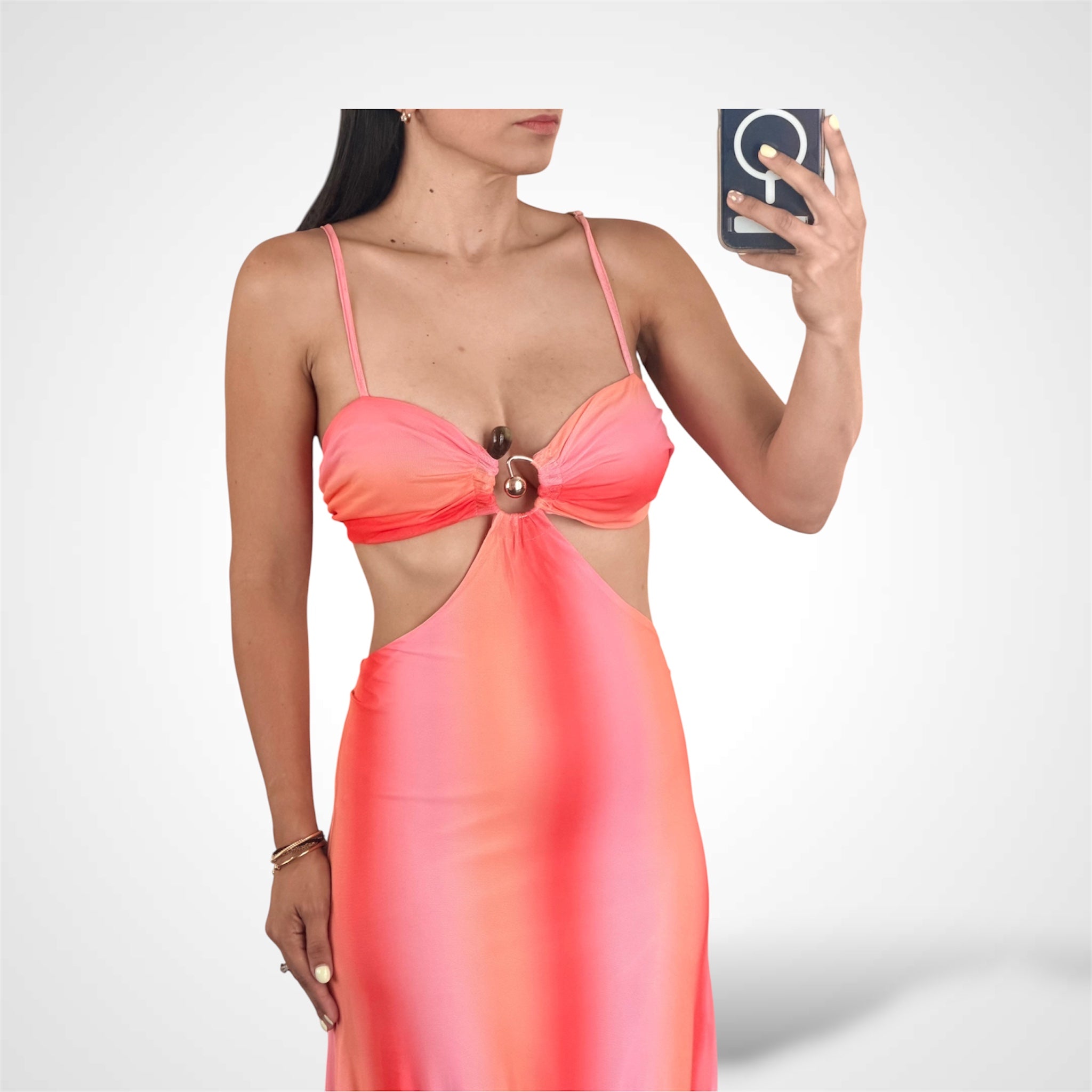 ORANGE BANDEAU CUT-OUT MAXI DRESS-2
