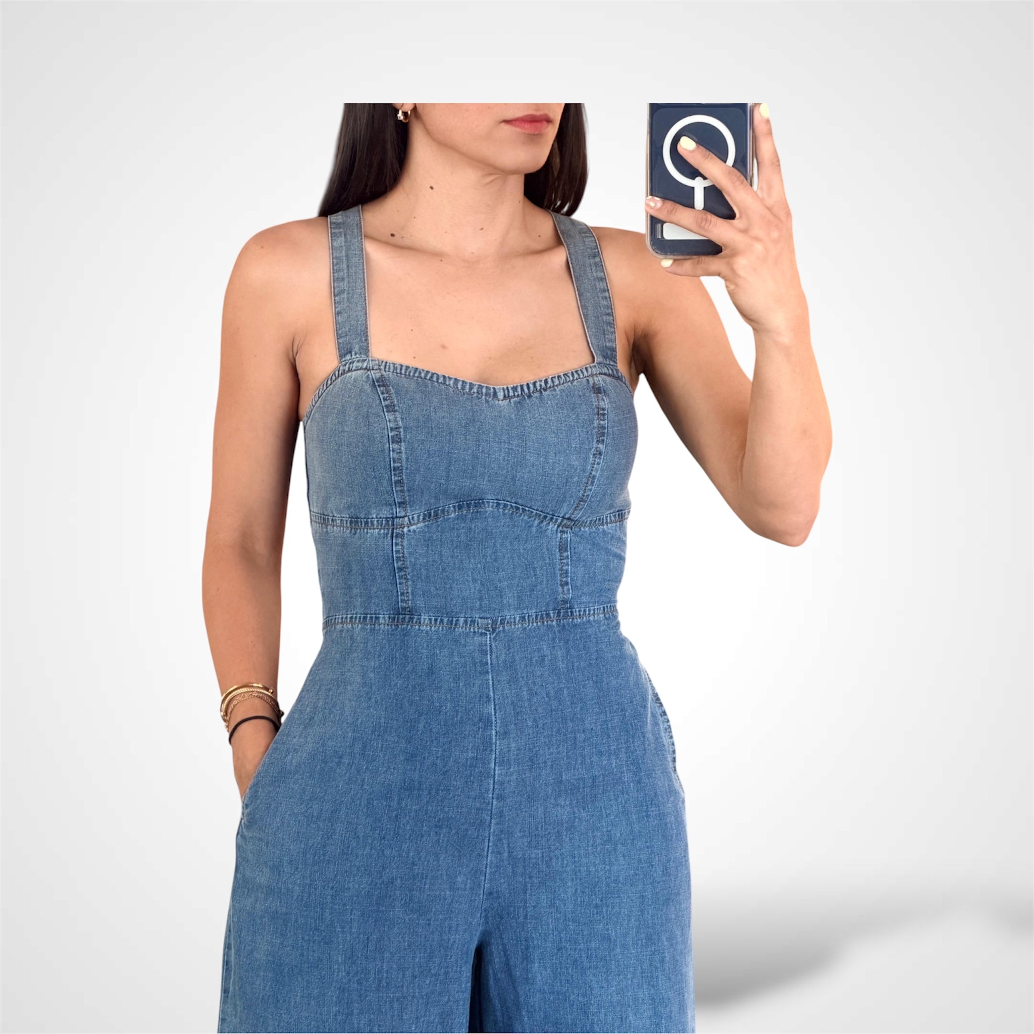 (PRE-ORDEN) FRONT TIE BELT WIDE LEG DENIM JUMPSUIT-2