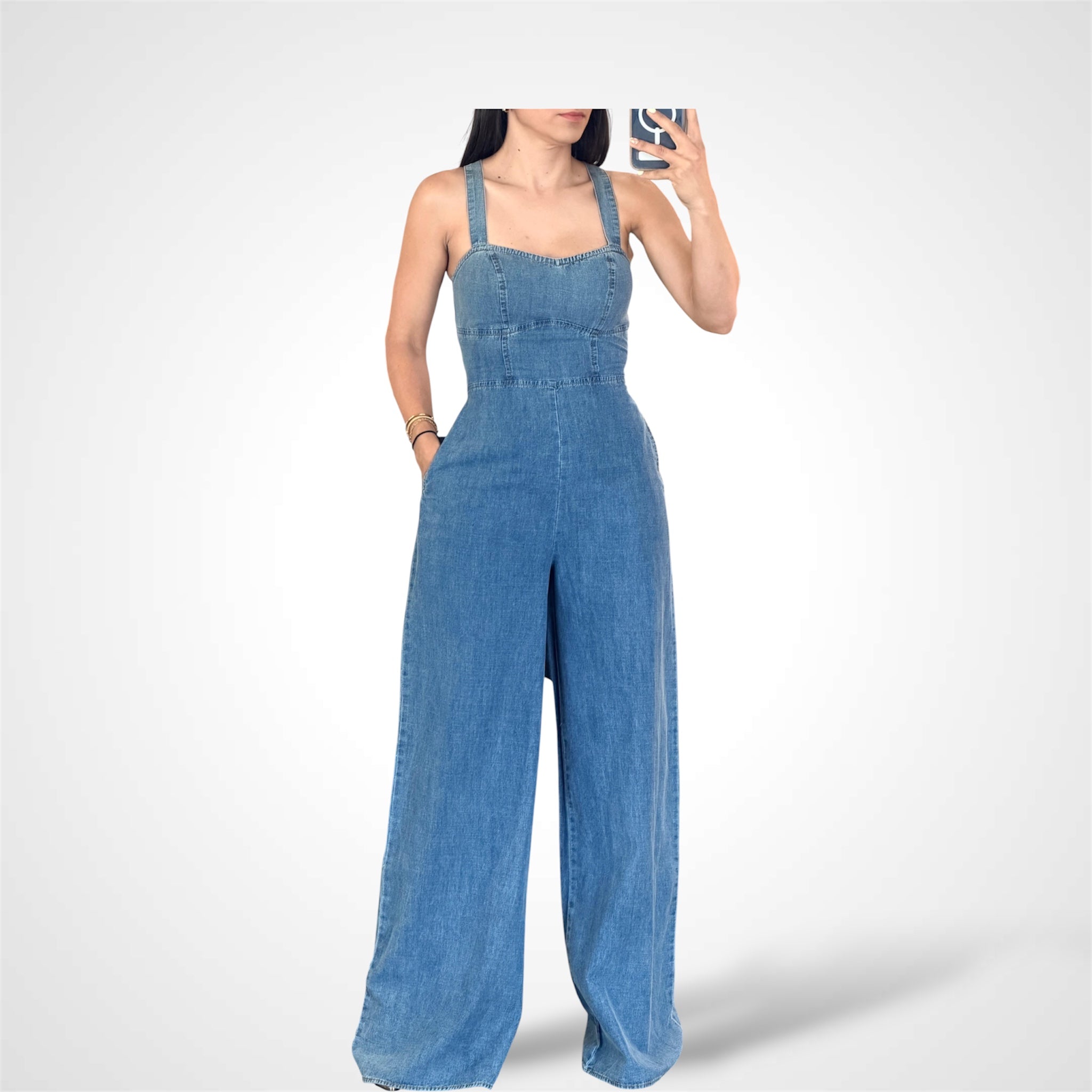 (PRE-ORDEN) FRONT TIE BELT WIDE LEG DENIM JUMPSUIT