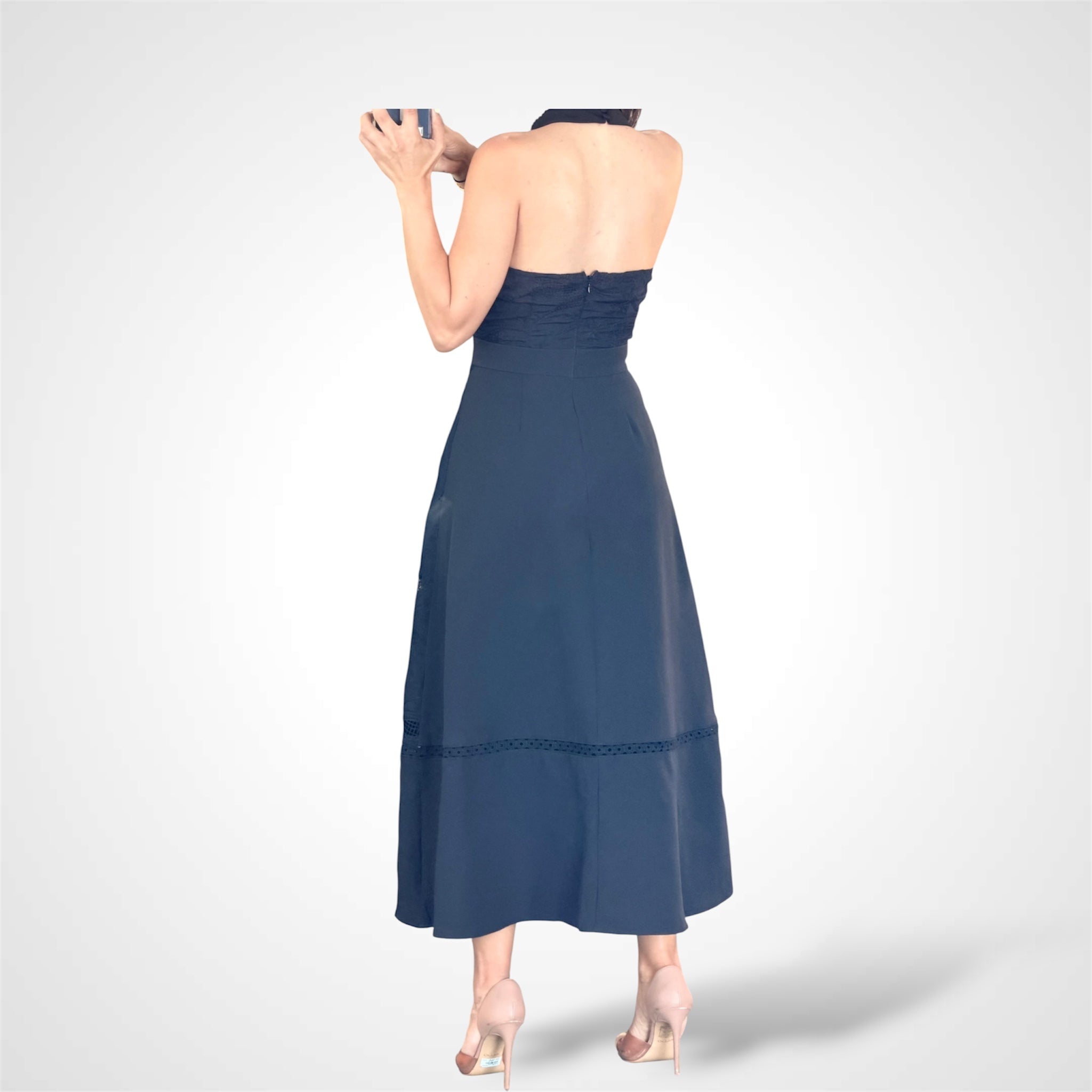 MIDNIGHT LACE HALTER MIDI DRESS-3