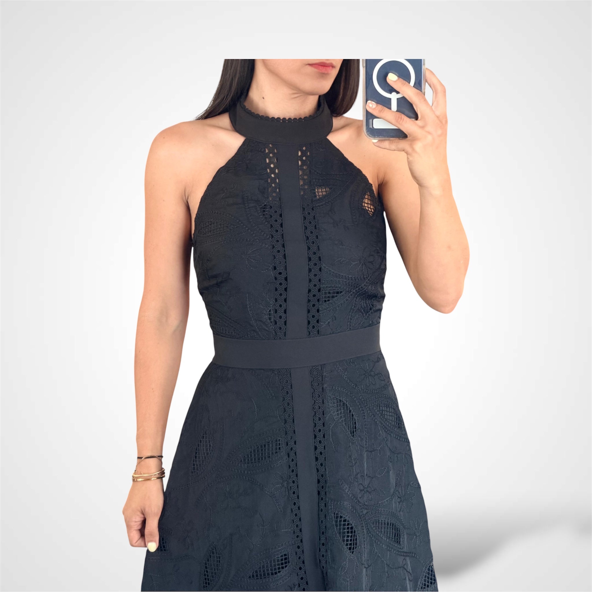 MIDNIGHT LACE HALTER MIDI DRESS-2