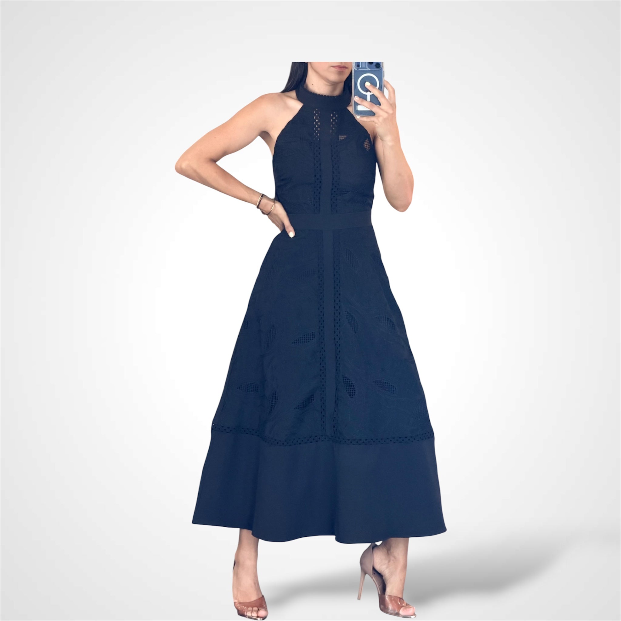 MIDNIGHT LACE HALTER MIDI DRESS-1