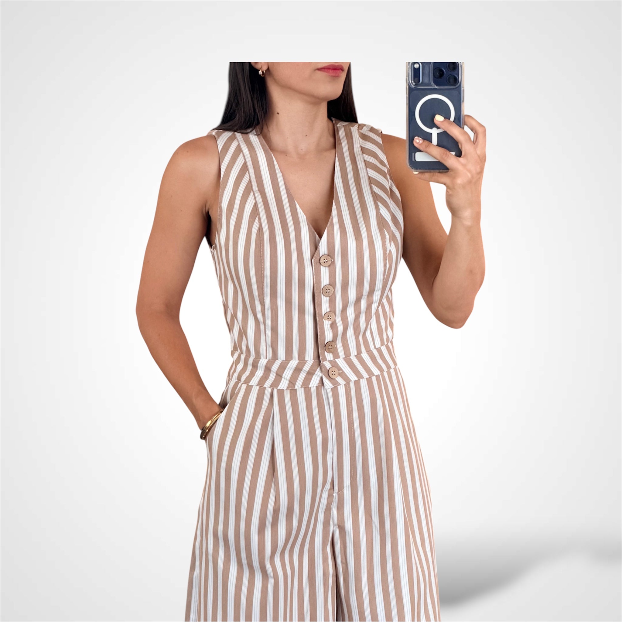 Taupe Striped Jumpsuit-2