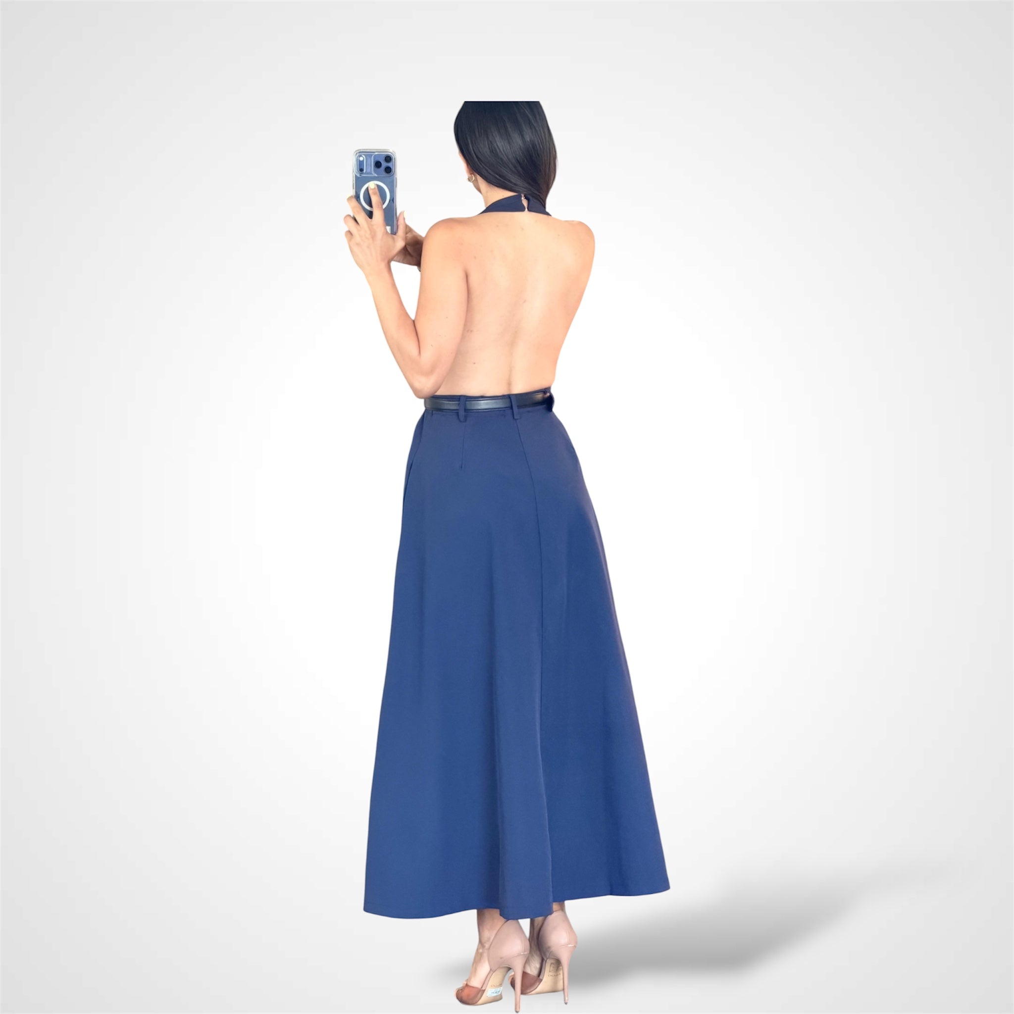 Navy Halter Midi Dress-3