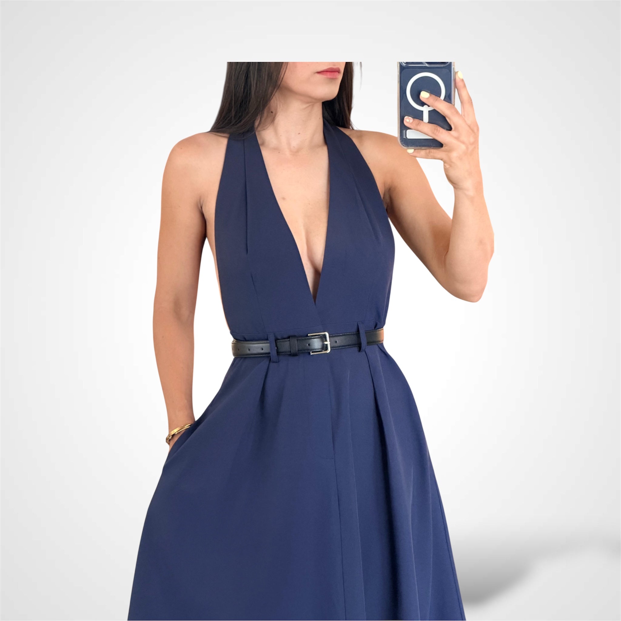 Navy Halter Midi Dress-2