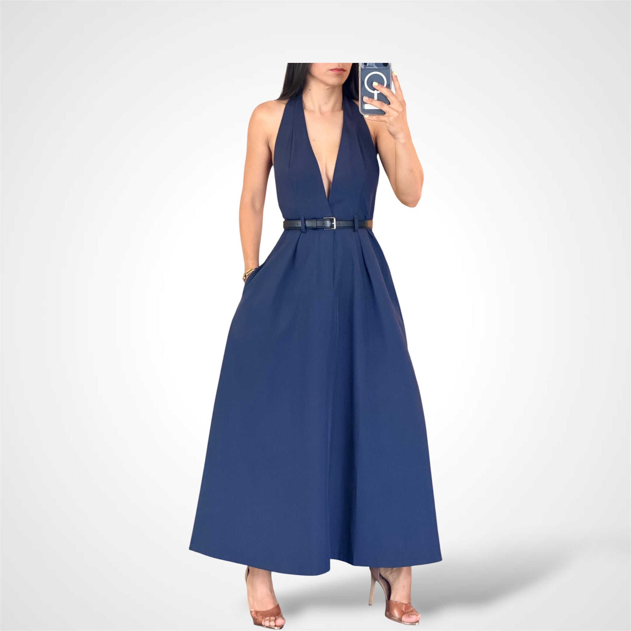Navy Halter Midi Dress