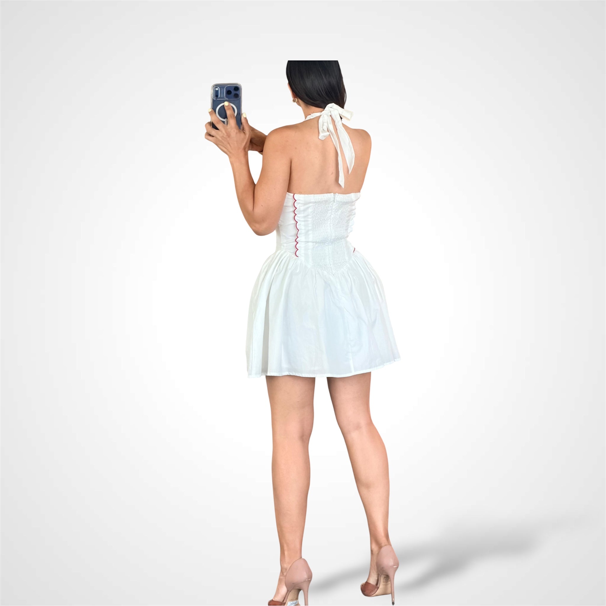 Emboridered Halter Mini Dress-3