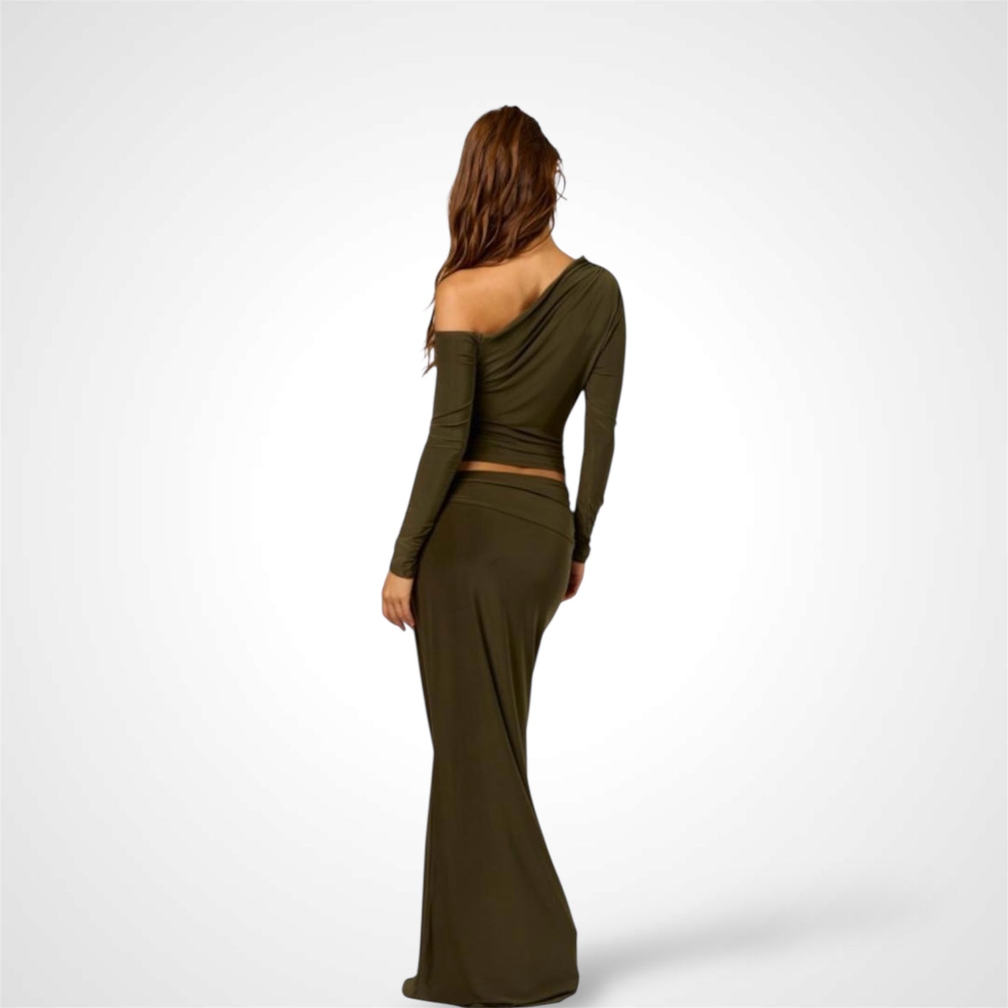 One Shoulder Flower Detail Top And Maxi Skirt Set