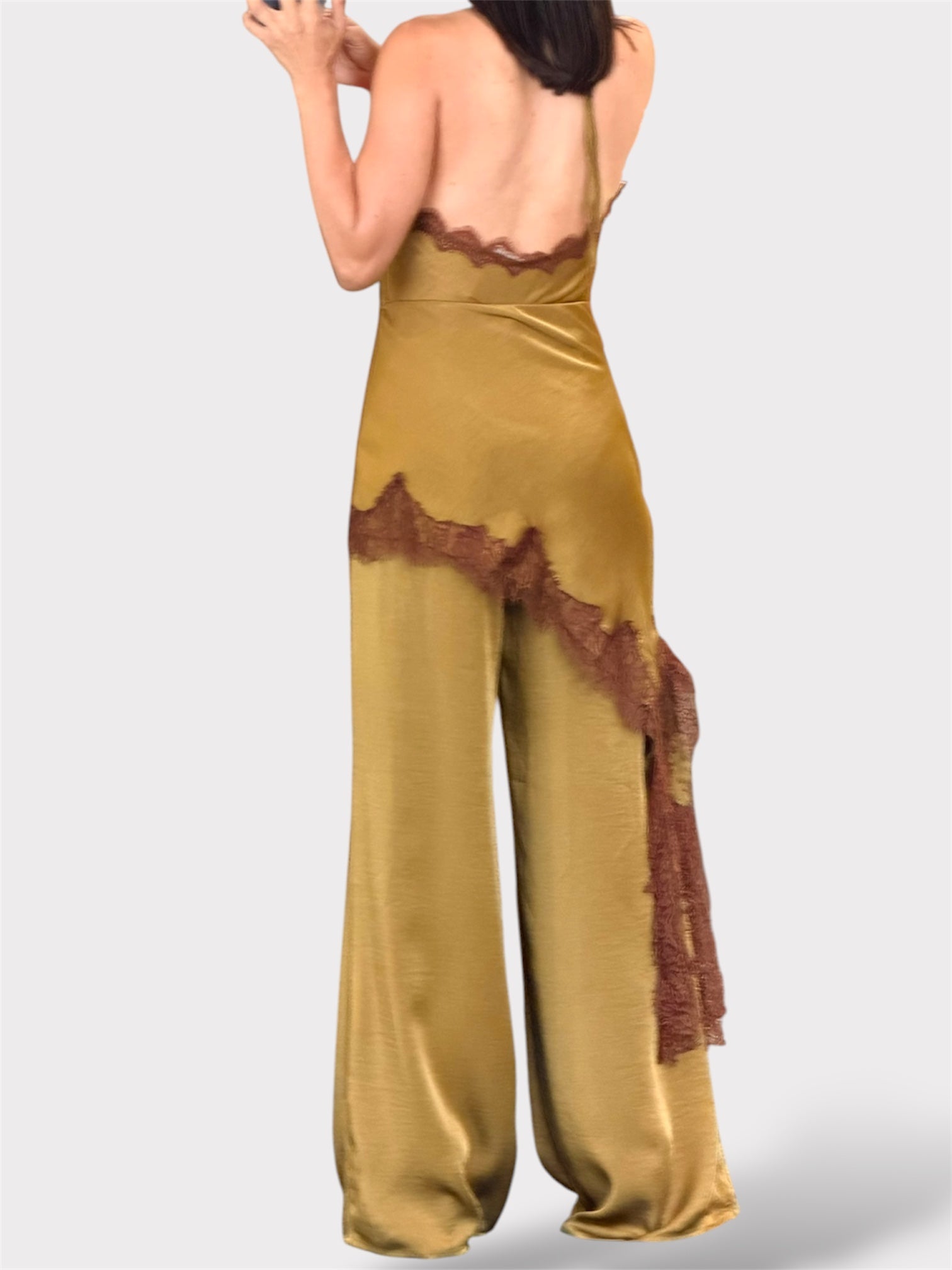 Contrast Lace Satin Jumpsuit-2