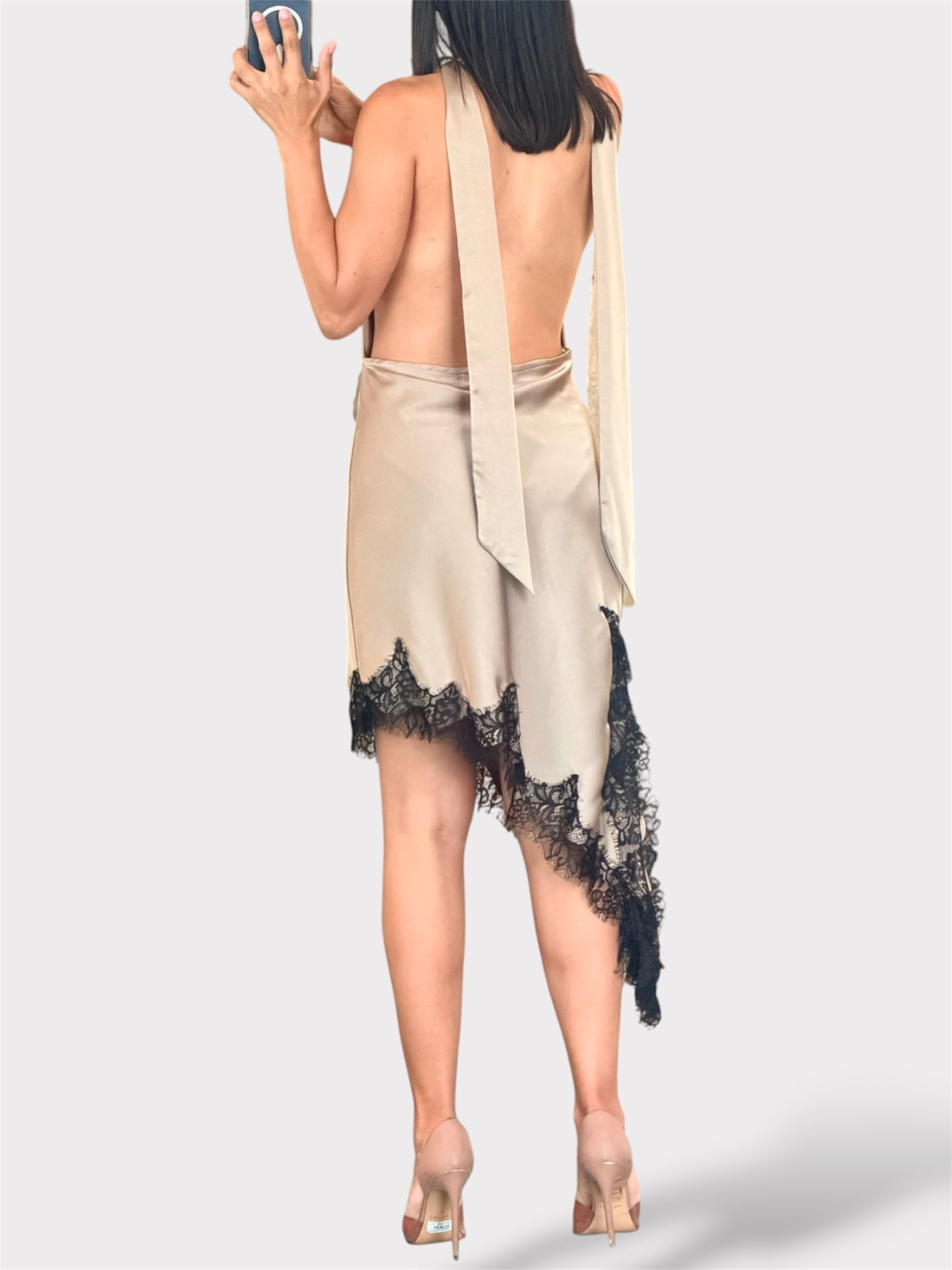 Satin Lace Trim Scarf Dress-2