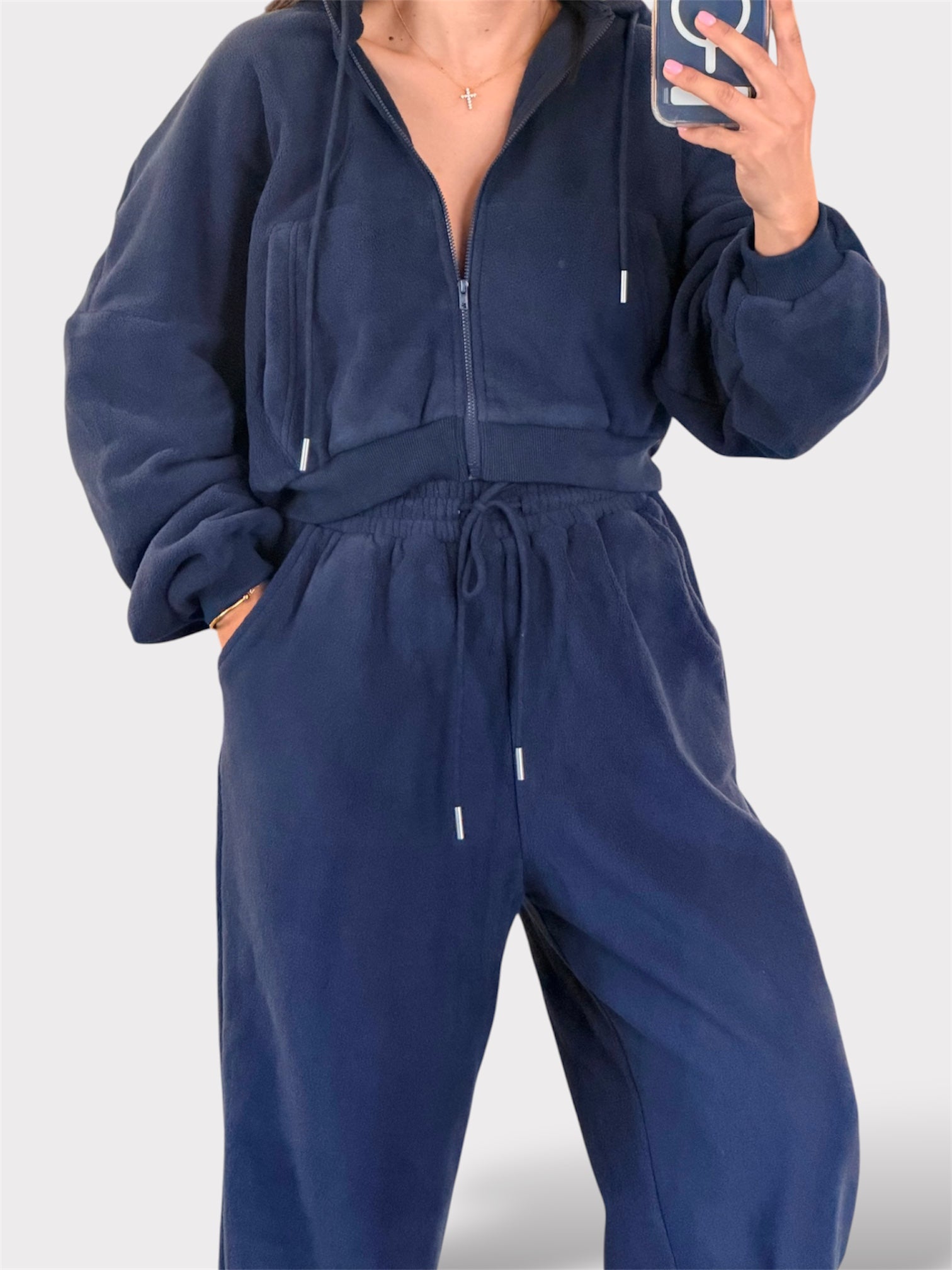 FLEECE HOODED ZIP UP AND PANTS SET-3