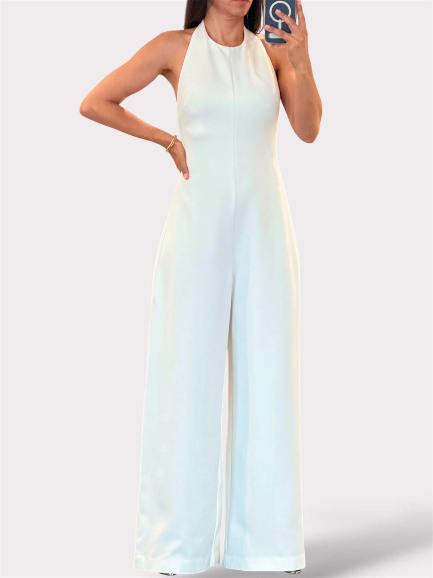 (PRE-ORDEN jueves 27)OFF WHITE HALTER LONG JUMPSUIT
