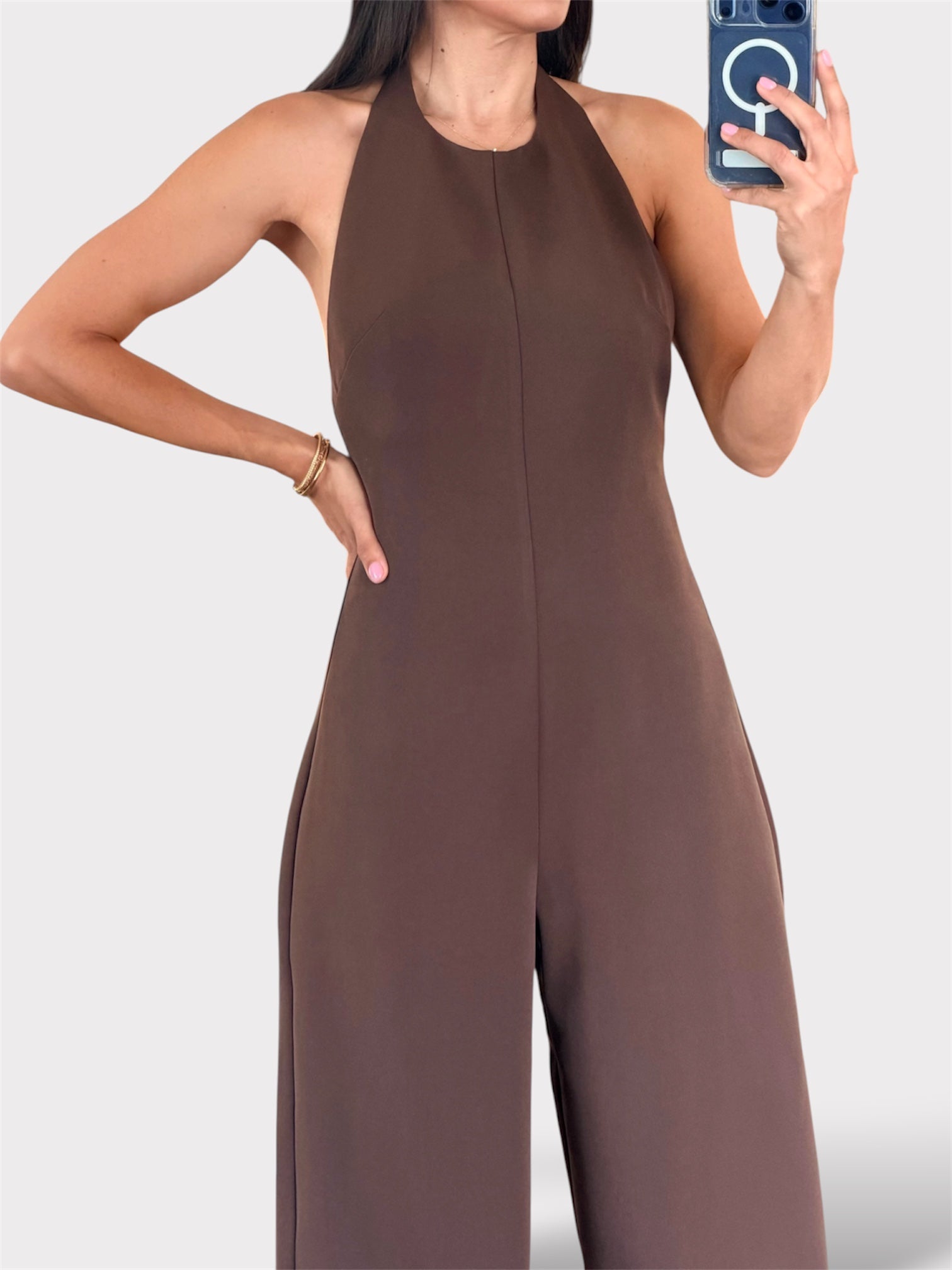 CHOCOLATE BROWN HALTER LONG JUMPSUIT-3