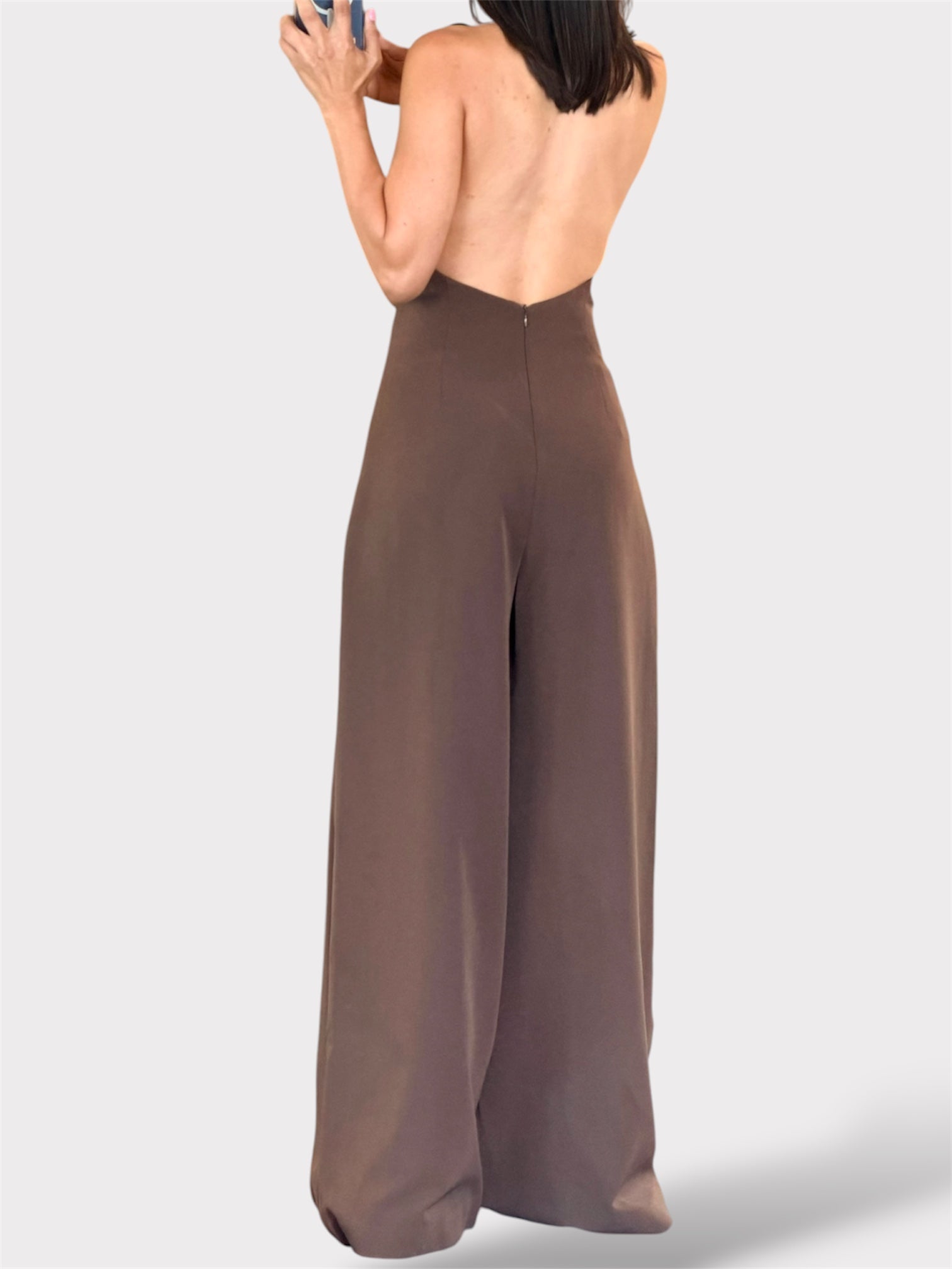 CHOCOLATE BROWN HALTER LONG JUMPSUIT-2