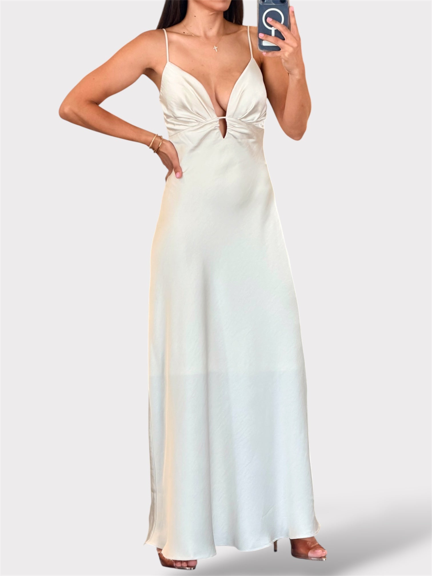 Satin Bias Dress Champagne-1