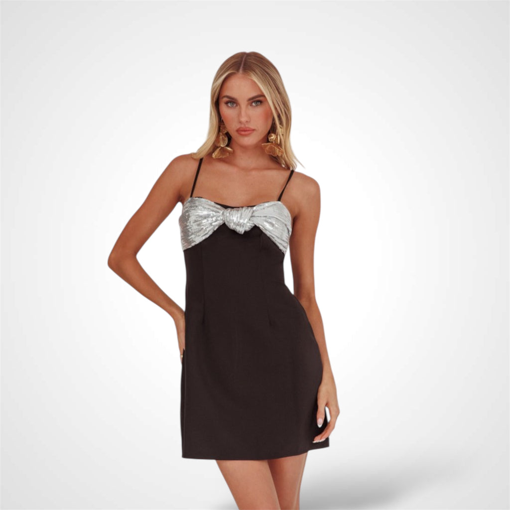 SEQUIN BOW MINI DRESS