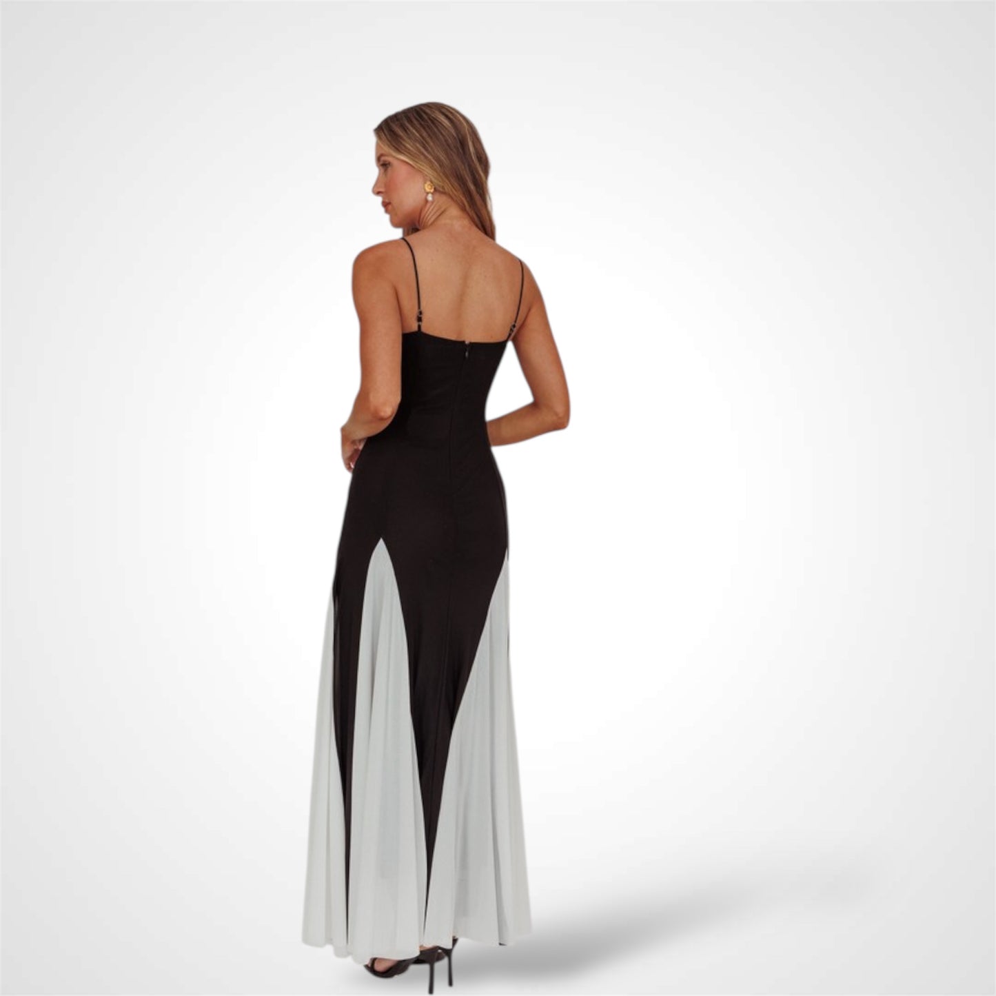 MESH CONTRAST COLOR MAXI DRESS