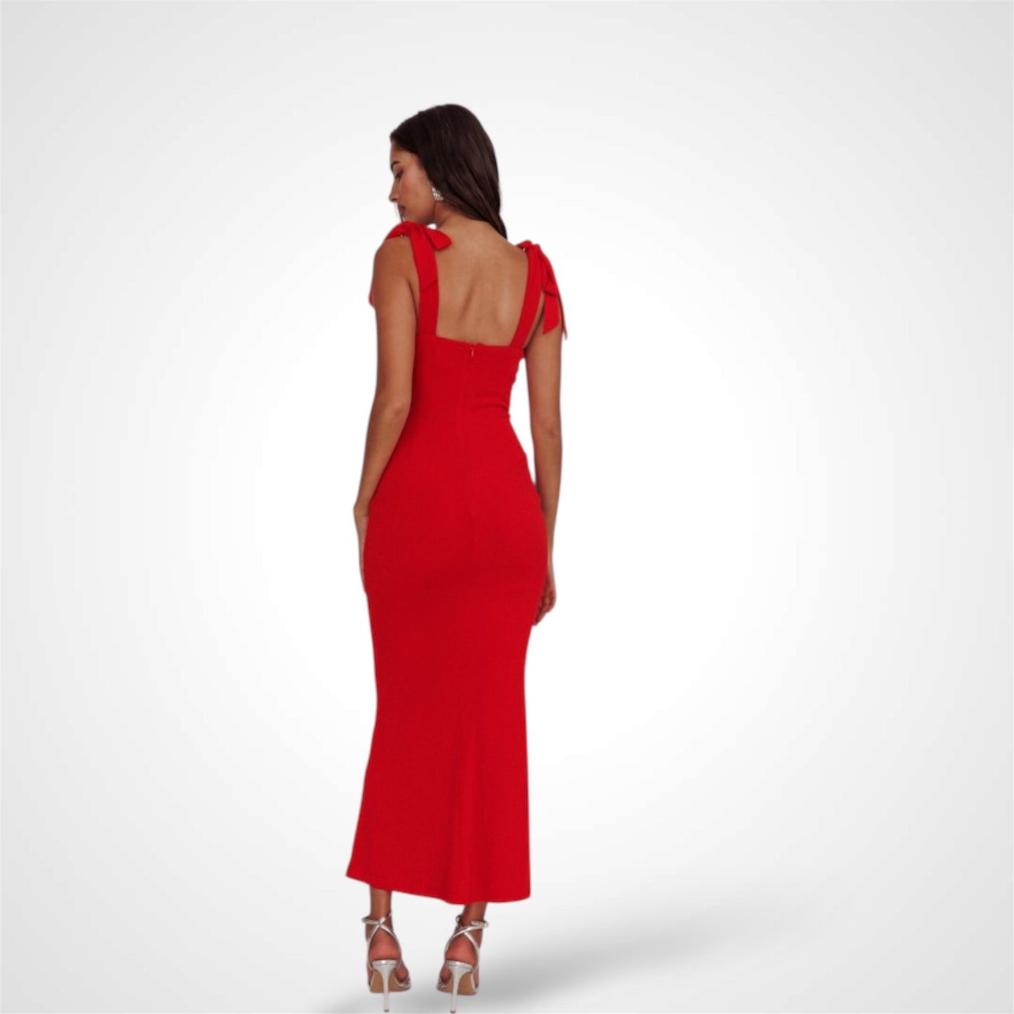 RED SLEEVELESS TIED STRAP MAXI DRESS