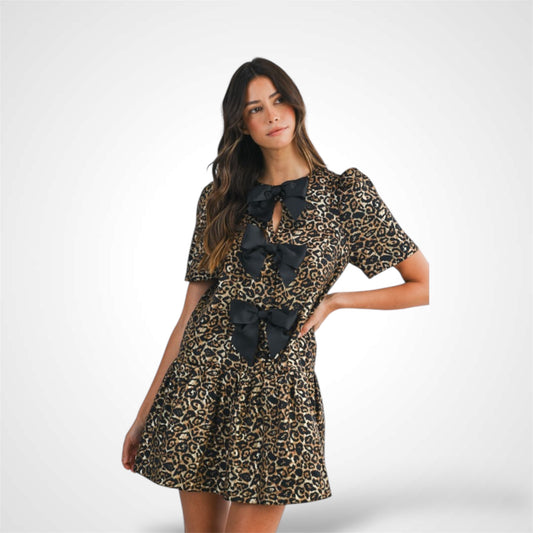 LEOPARD JACQUARD MINI DRESS