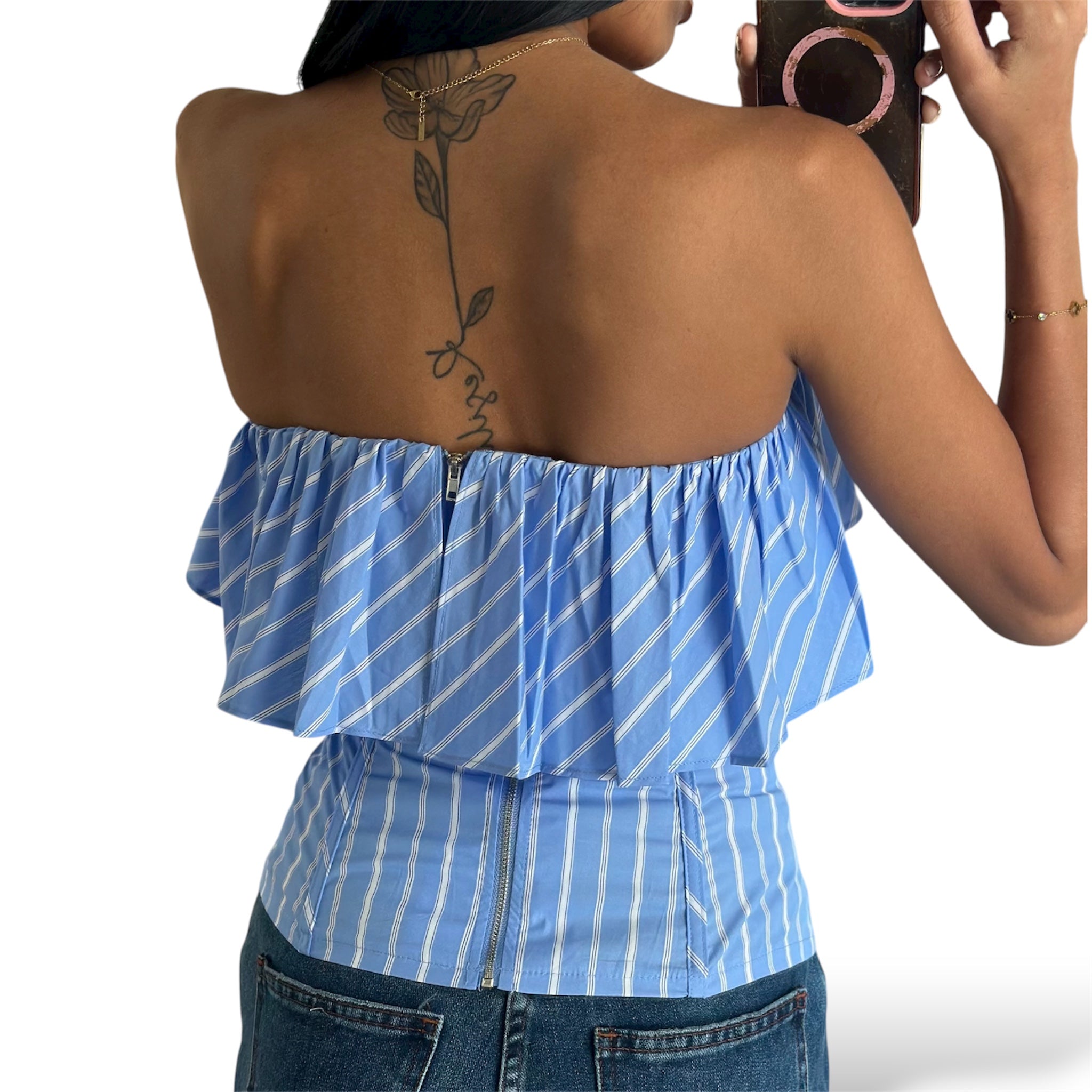 STRIPPED STRAPLESS TOP