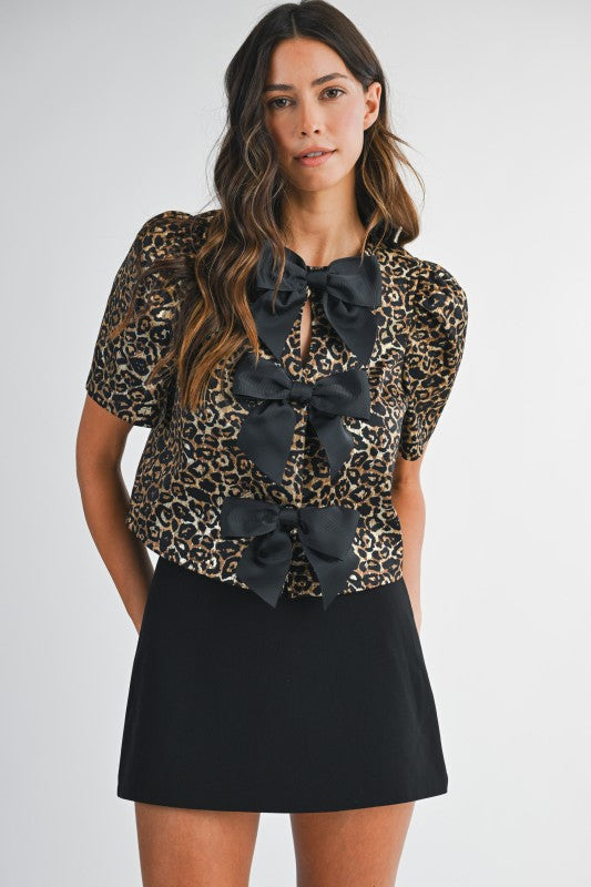 LEOPARD FRONT BOW TOP