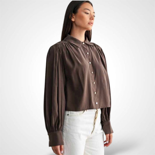 CHOCOLATE GATHERED DETAIL SHIRT