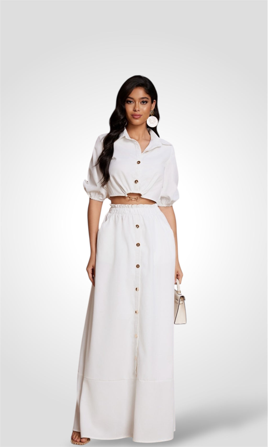 WHITE SOLID COLOR SKIRT SET