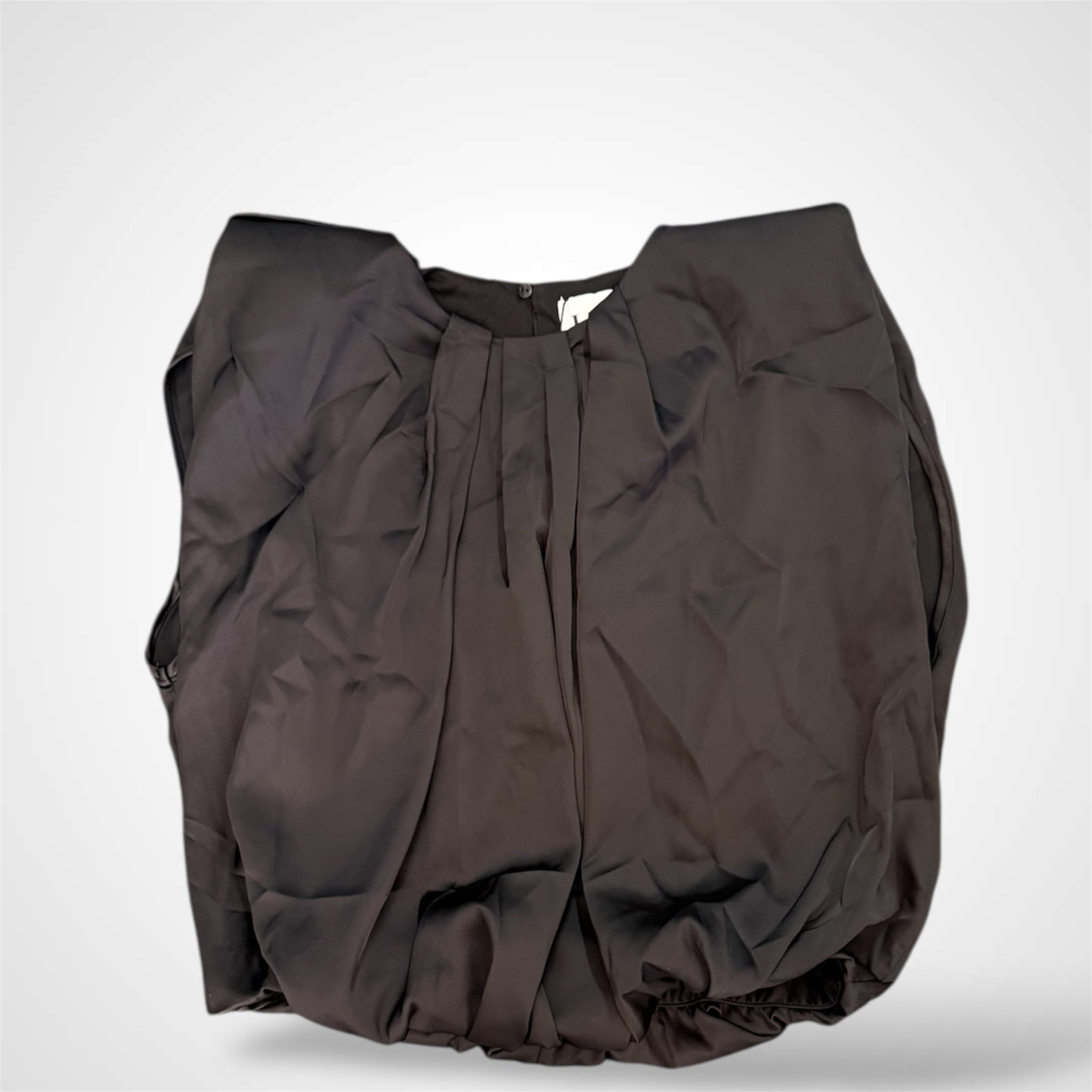 BLACK SHOULDER PADED PLEAT DETAIL SLEEVELESS TOP•-1