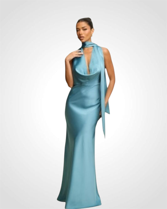 SOLID SATIN HALTER MAXI