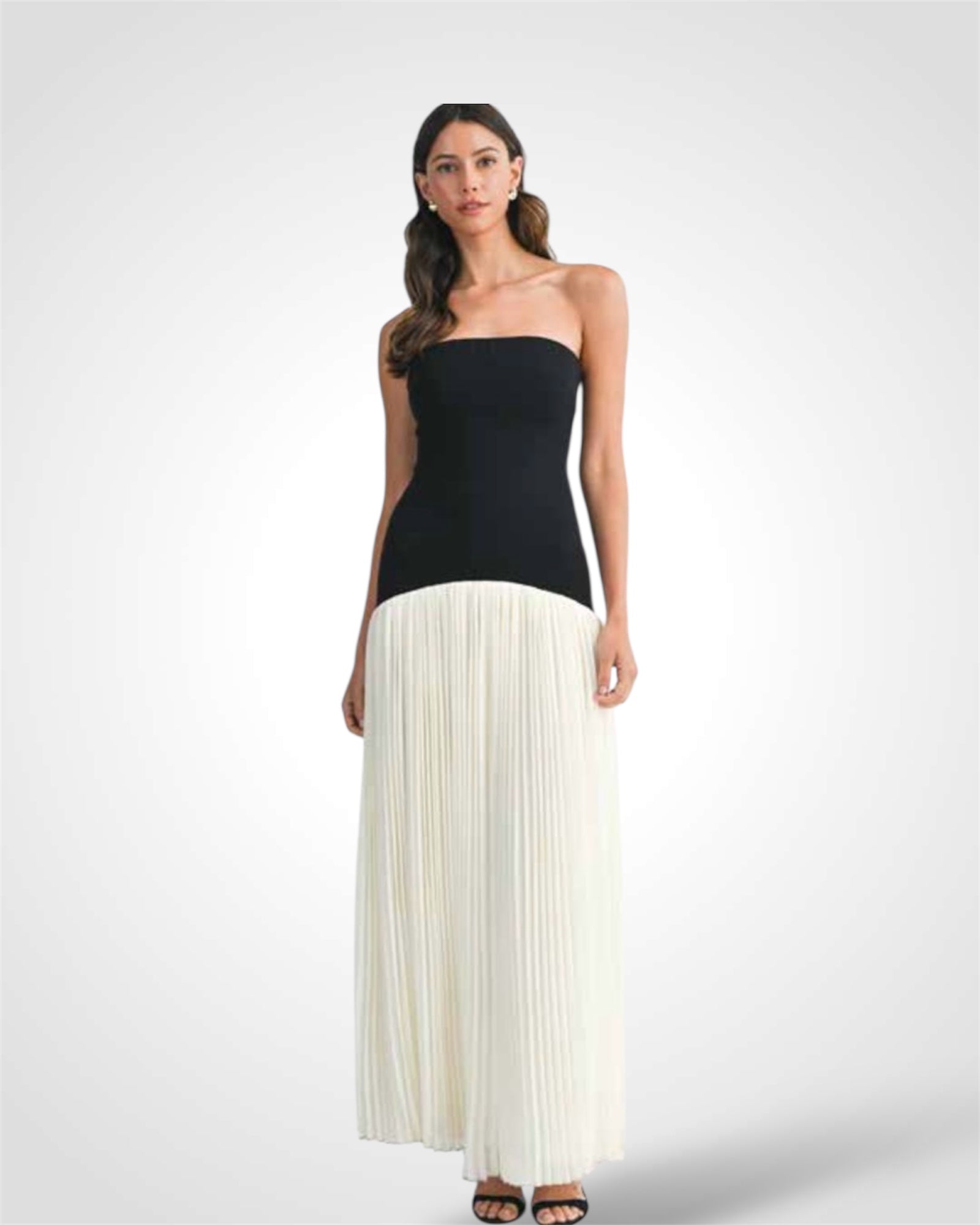 Strapless Dropped Pleated Maxi Dress