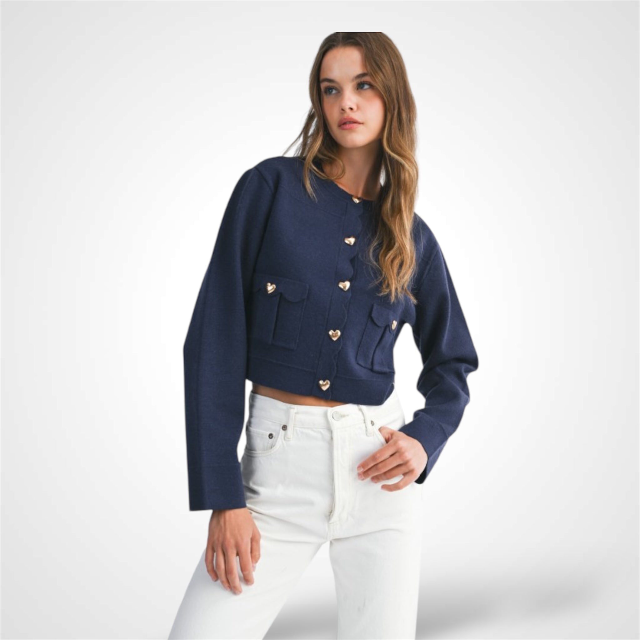 KNIT JACKET WITH SCALLOP EDGE