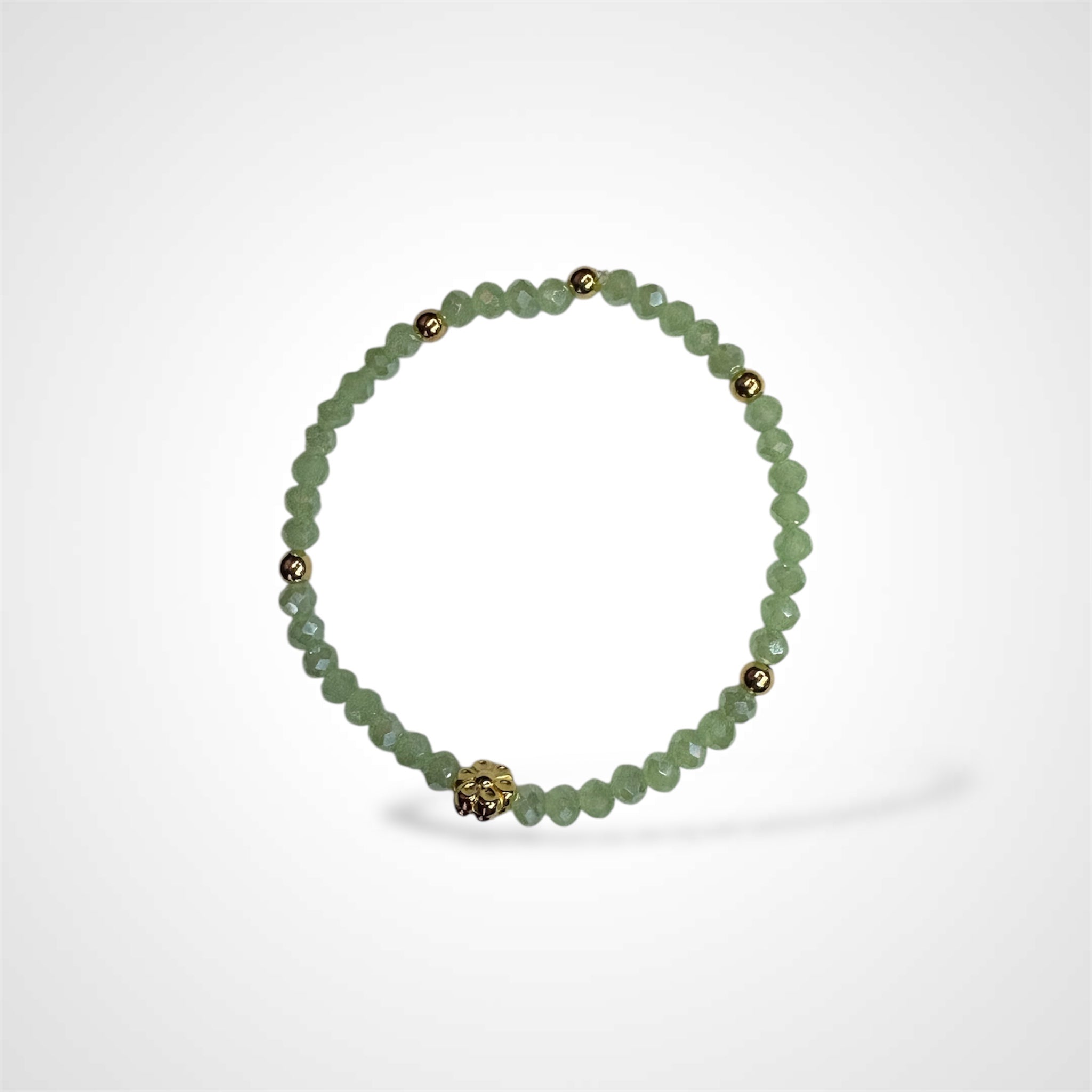 ARIA'S GREEN CRYSTALS BRACELET W GOLD FLOWER09•-1