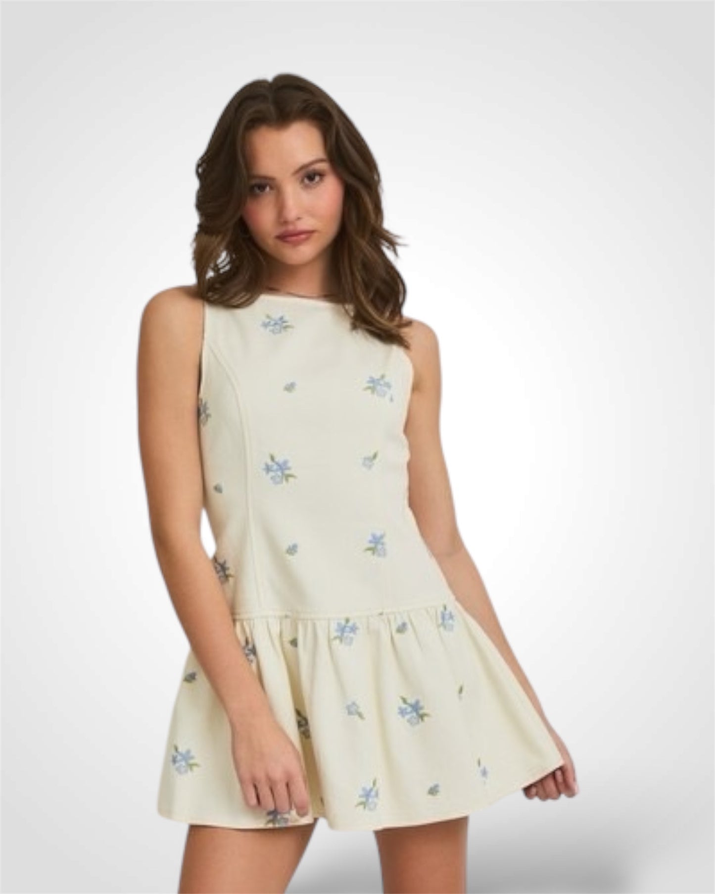 EMBROIDERED SLEEVELESS SHIFT DRESS