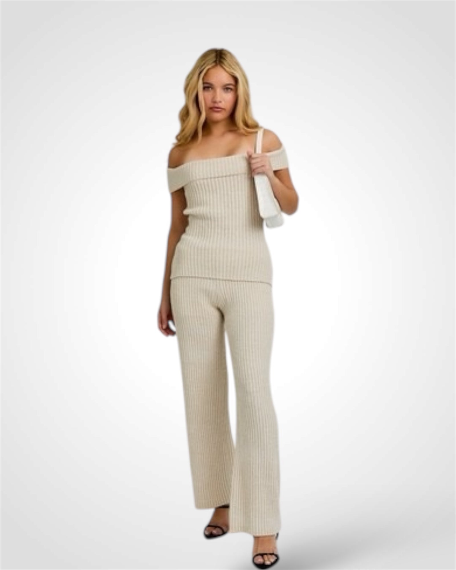 OFF SHOULDER SWEATER TOP WITH LONG PANTS