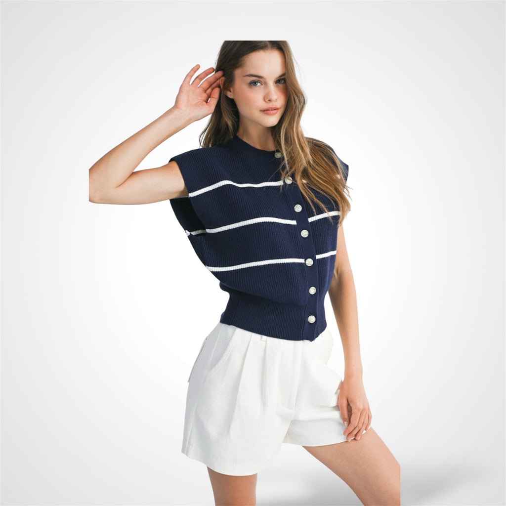 Navy Stripe Knit Vest