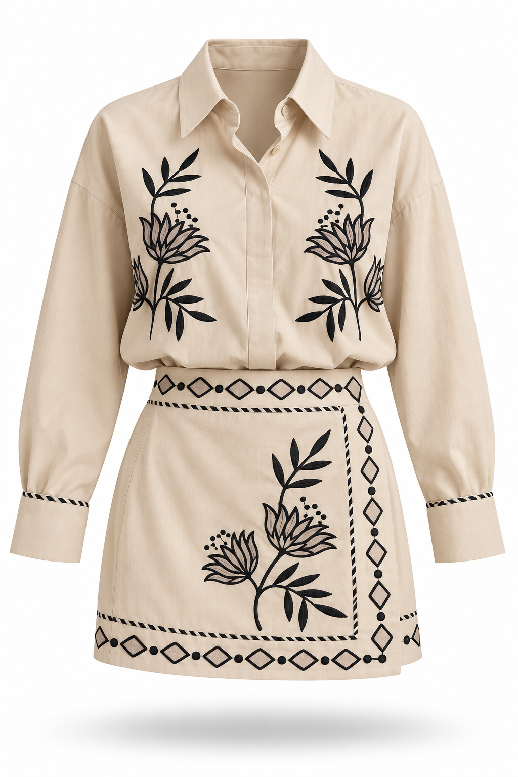 Taupe Embroidered Set-5
