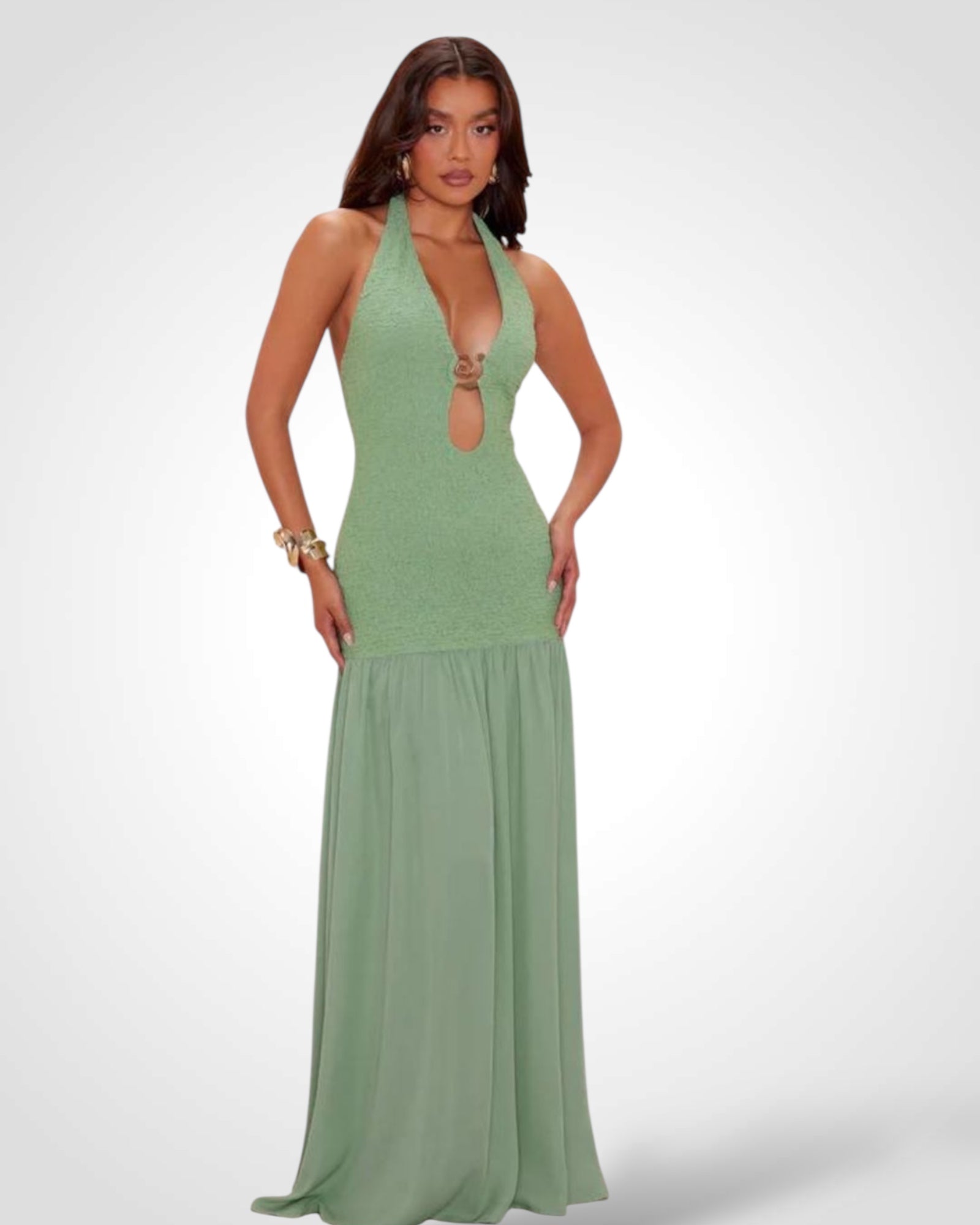 Sage Halter Maxi Dress•-4