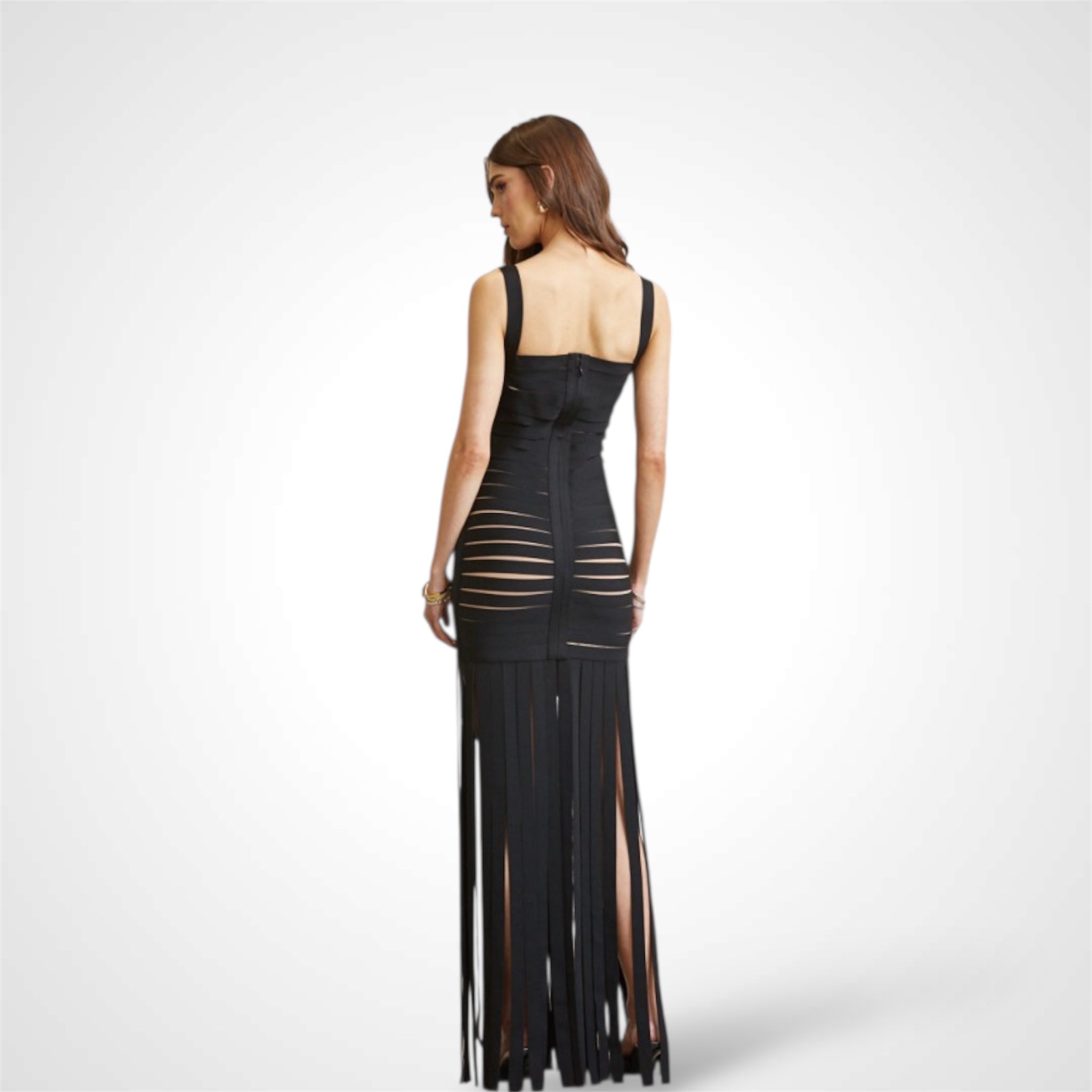 Slashed Cutout And Fringed
Bandage Maxi Dress