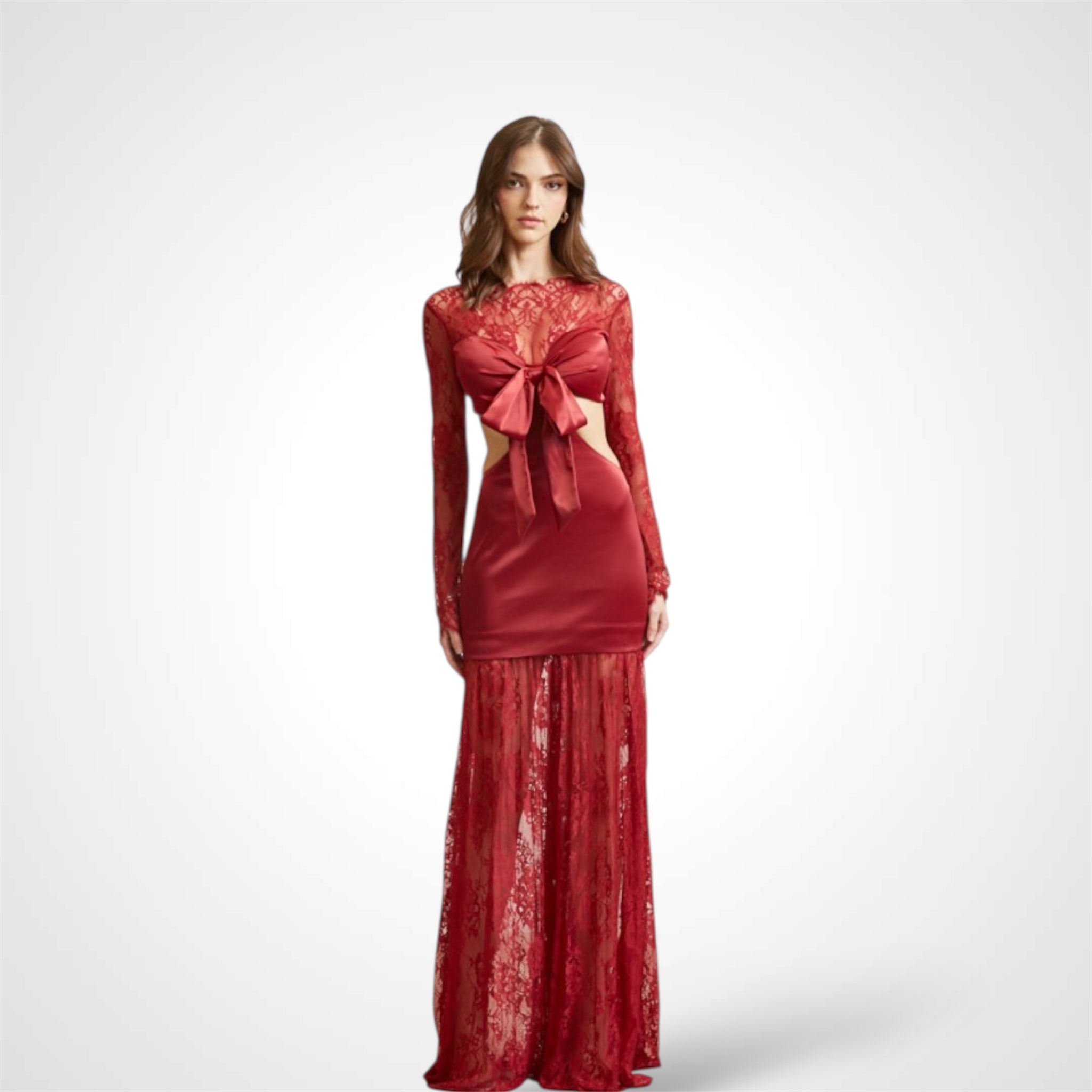 Satin Lace Combo Cutout Maxi Dress