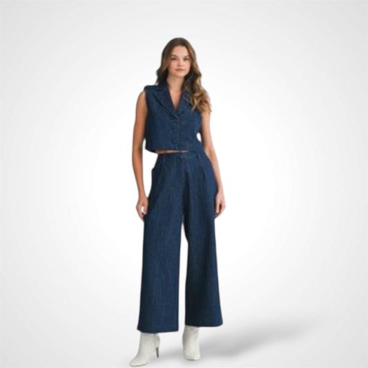 DENIM VEST AND WIDE PANTS SET