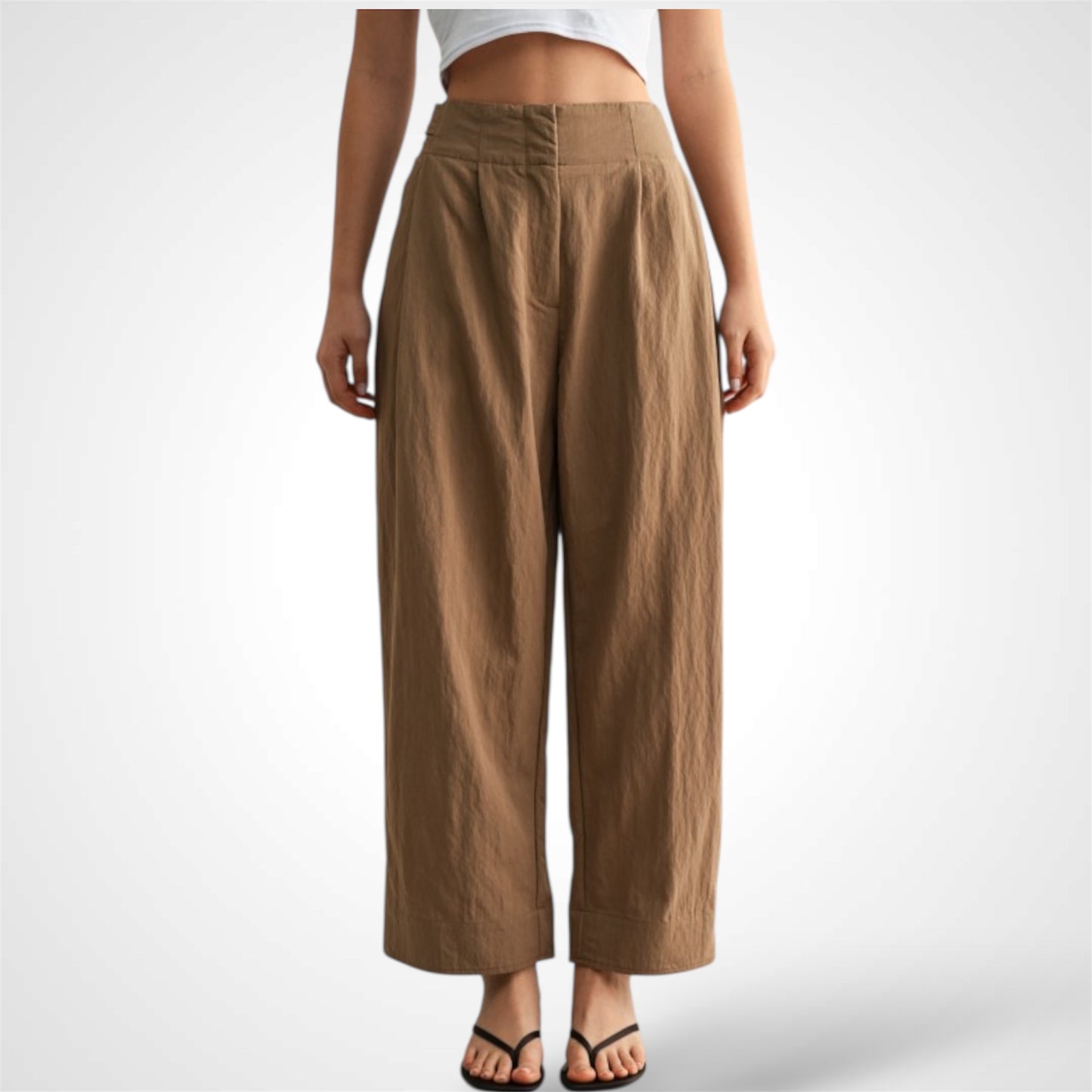COTTON PLEATED BARREL LEG PANTS