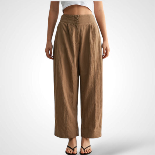 COTTON PLEATED BARREL LEG PANTS