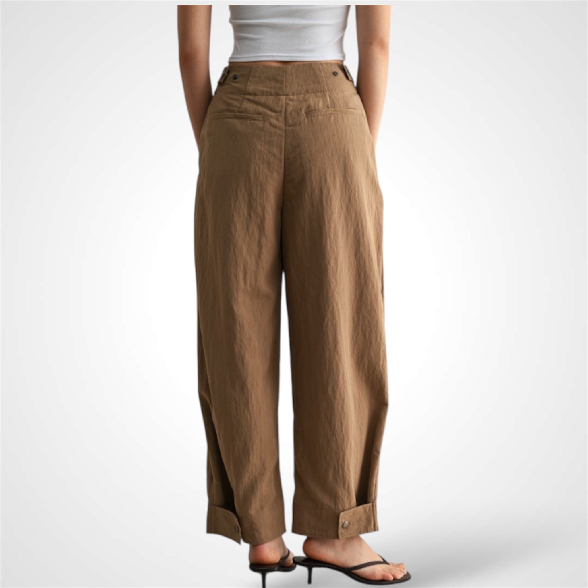 COTTON PLEATED BARREL LEG PANTS•-2