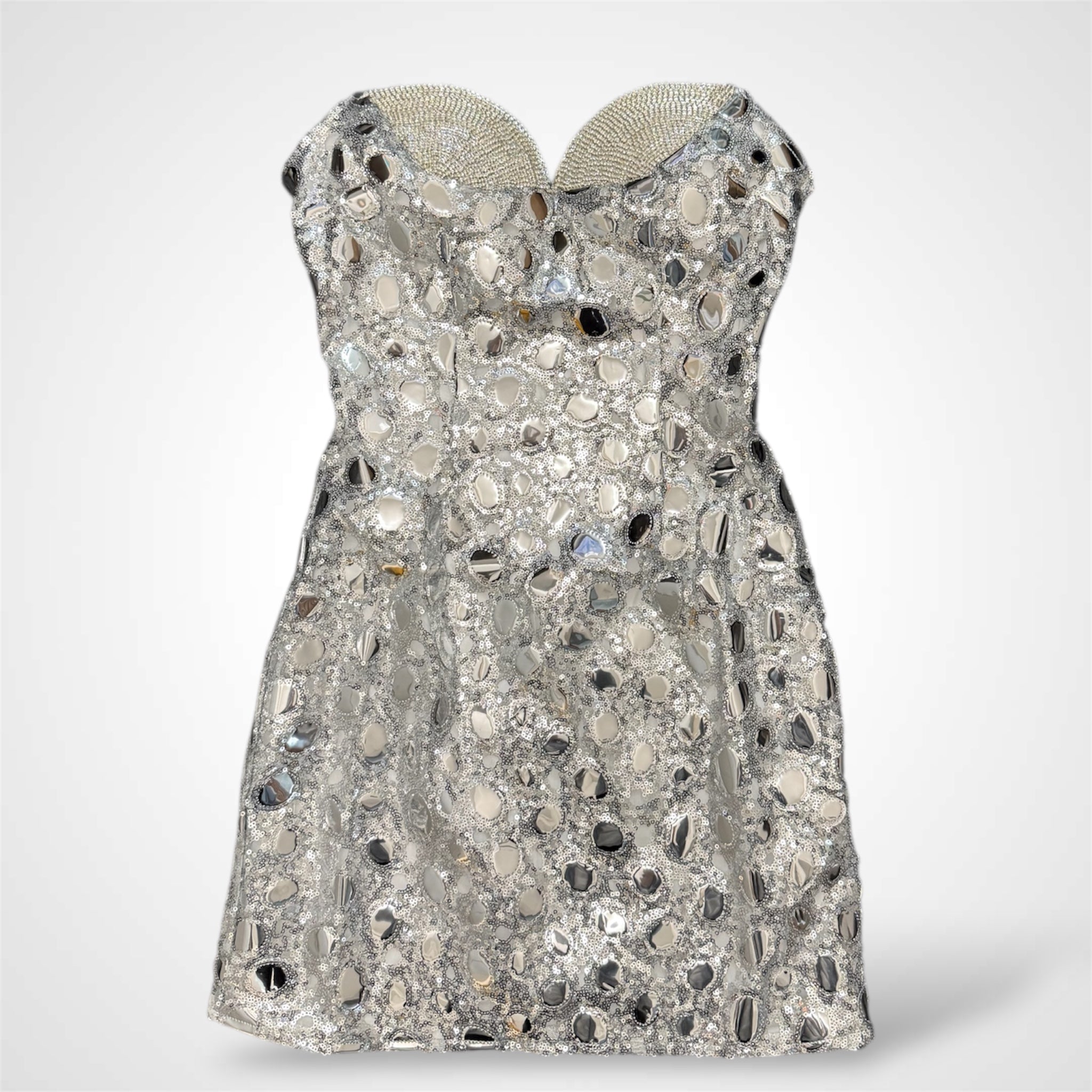 SILVER SEQUIN SHORT DRESS•-1