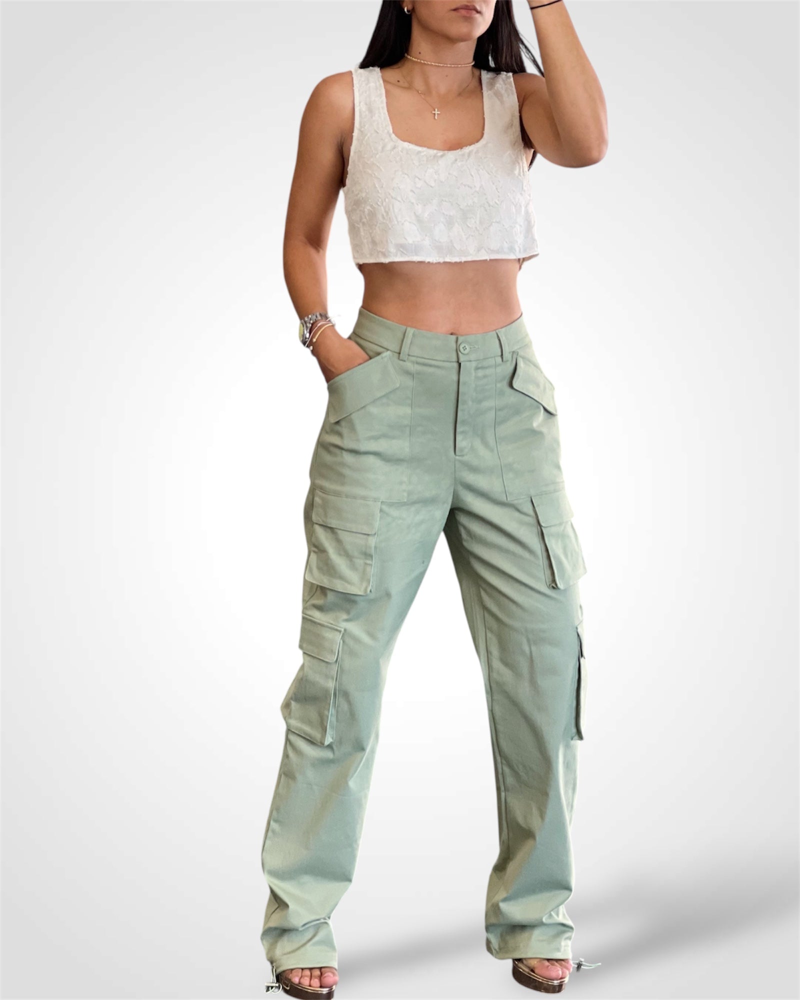 Sleeveless Textured Crop Top•-2