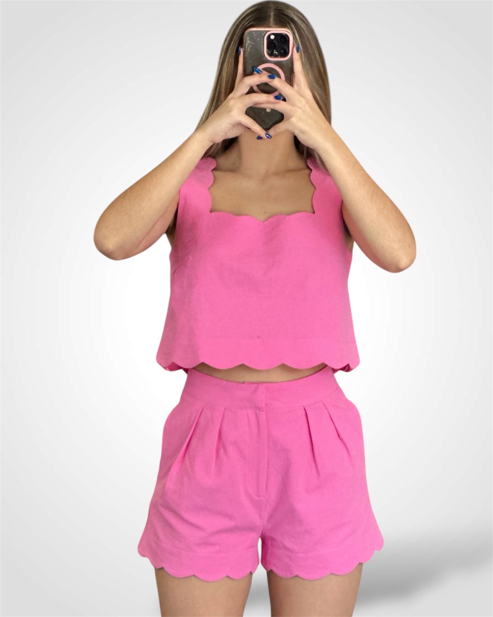 SCALLOPED EDGE HIGH WAISTED SHORTS W/ PLEATS•-2
