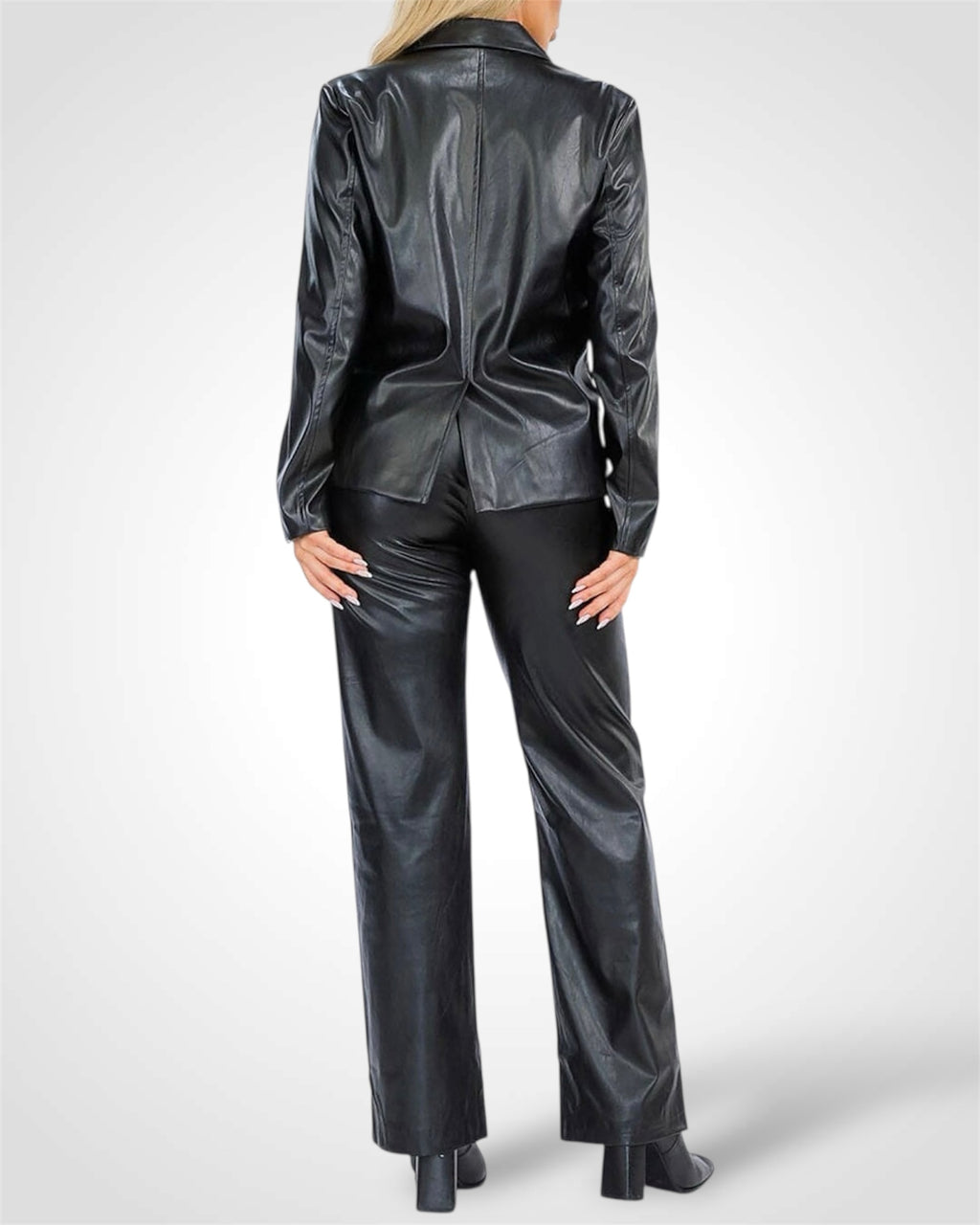 BUTTON CLOSURE POCKETS LEATHER BLAZER